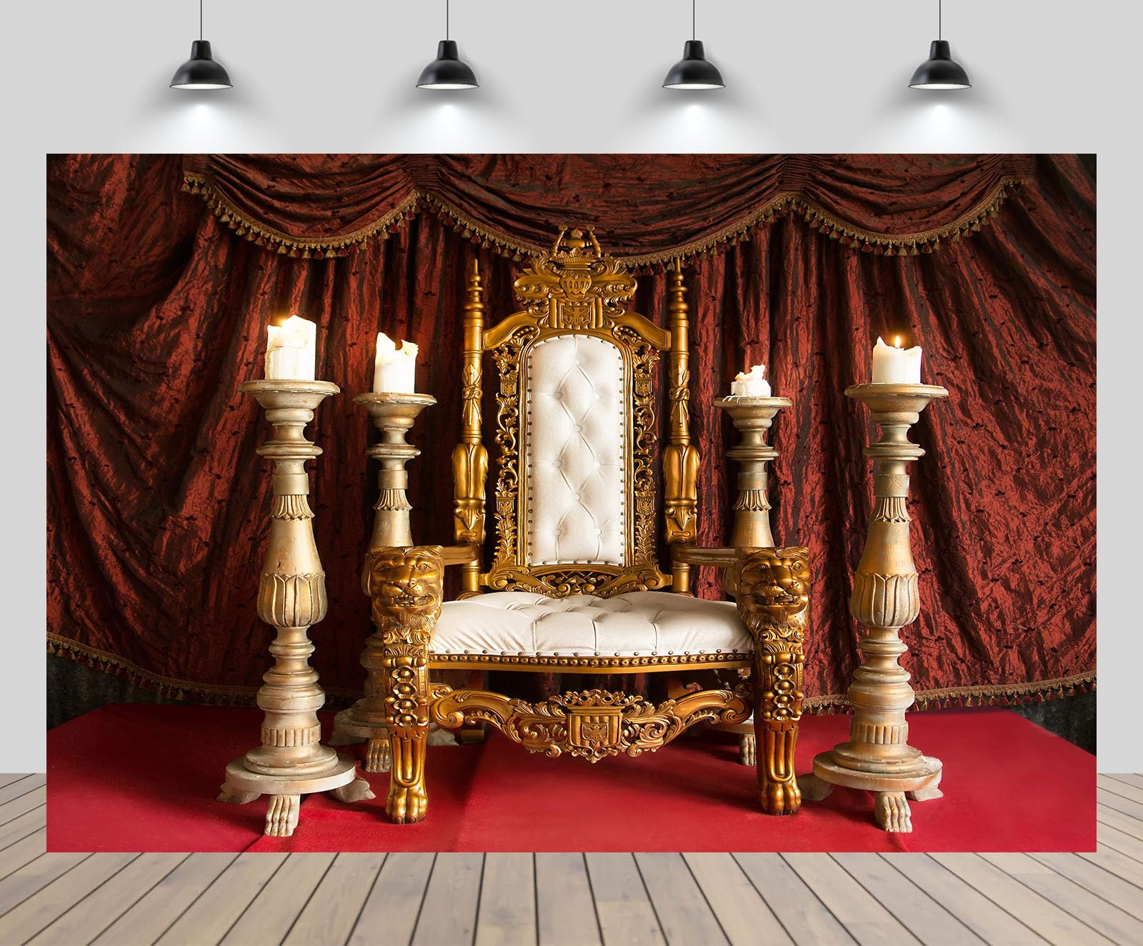 chnywork 7x5ft Luxury Royal Chair Backdrop European Retro Classic Red Curtains Gold King Throne Background for Wedding Bridal Shower Birthday Party
