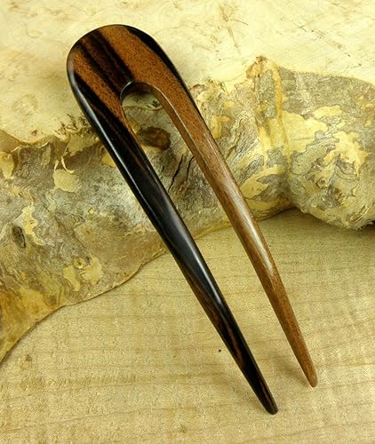 Miniatura 4 de JWL (1) S.E. Asian Ebony Dos puntas curvadas 4.5 pulgadas horquilla de pelo Pic Pin Fork - Estilo hawaiano