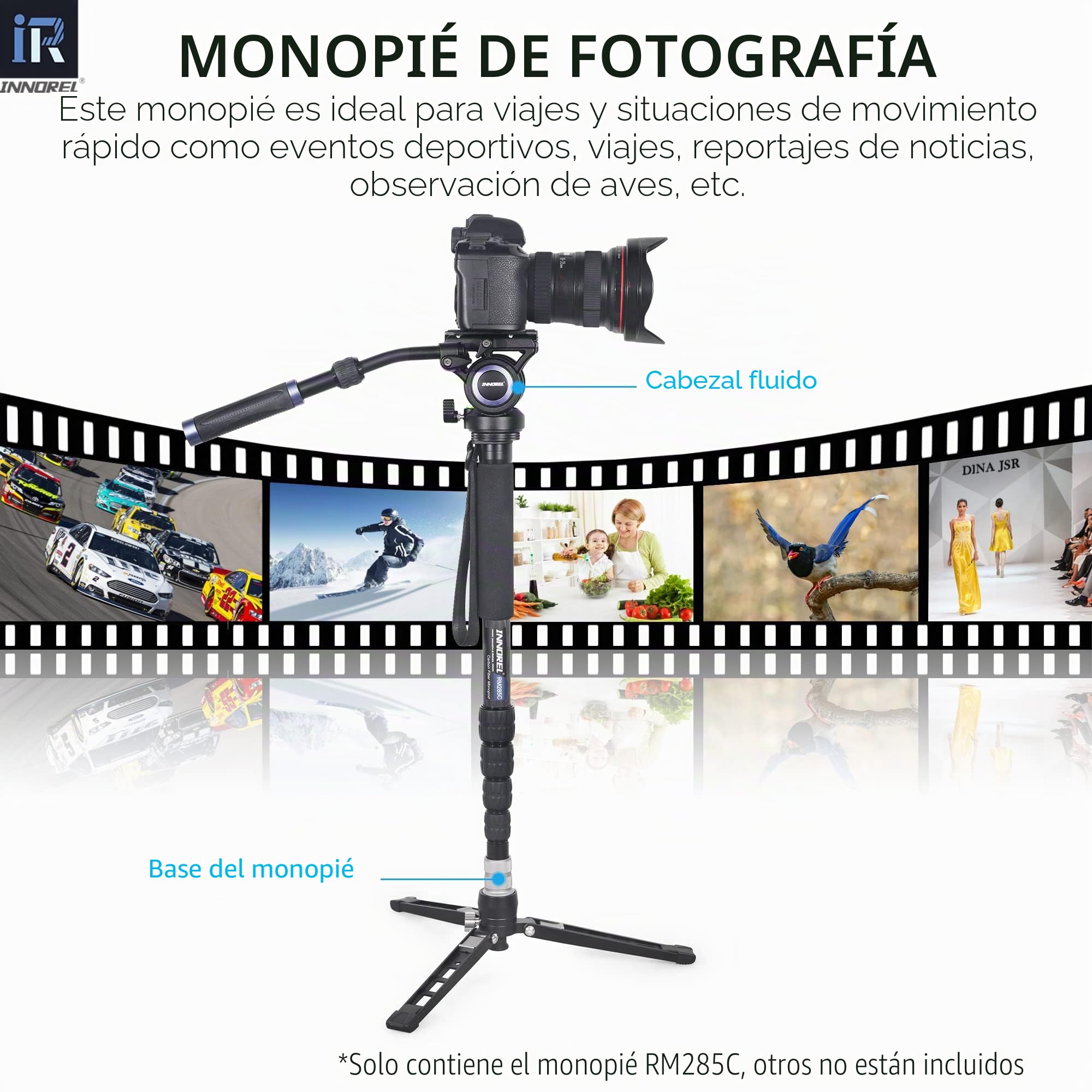 Monopie de cámara de fibra de carbono INNOREL RM285C profesional portátil compacto ligero viaje monopie de 5 secciones para Canon Nikon Sony DSLR cámara videocámara DV soporte de fotografía carga 10kg