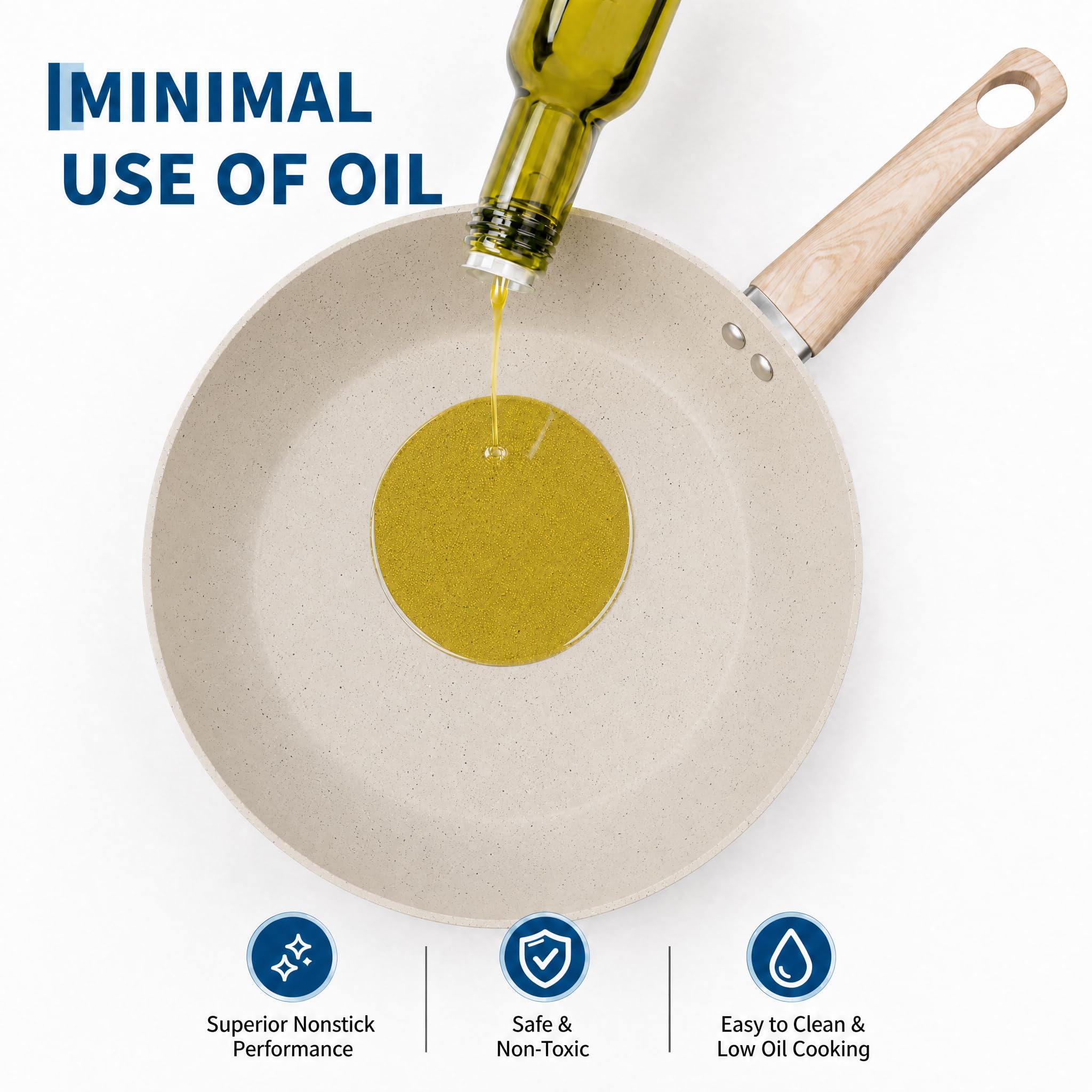 Batería de cocina antiadherente de cerámica de 21 piezas, compatible con inducción, con sartenes, ollas y olla de vapor, con utensilios de cocina, color blanco crema