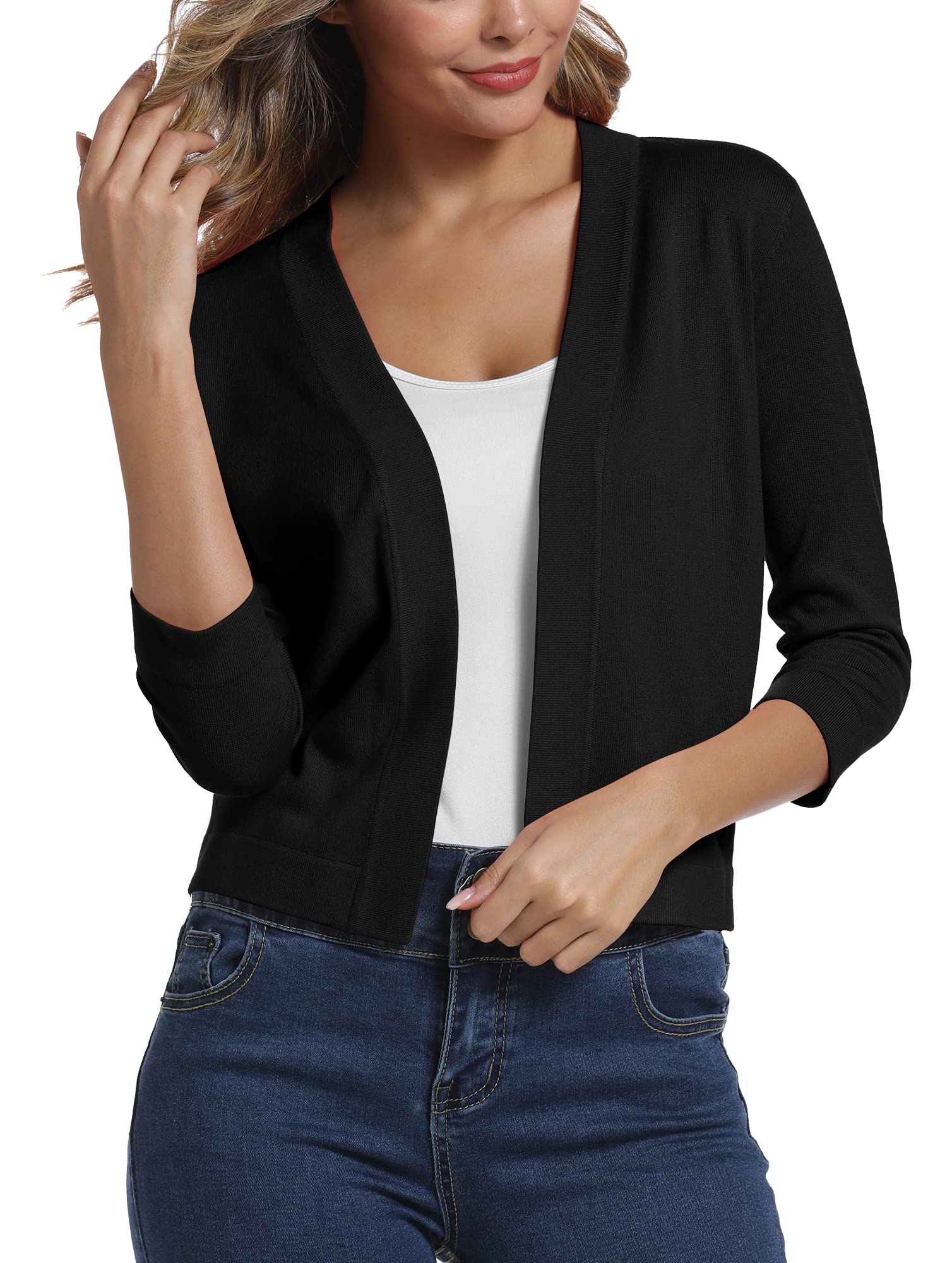 EXCHIC Femmes élégant Manches 3/4 Ouvert Devant Boléros Cardigan Gilet