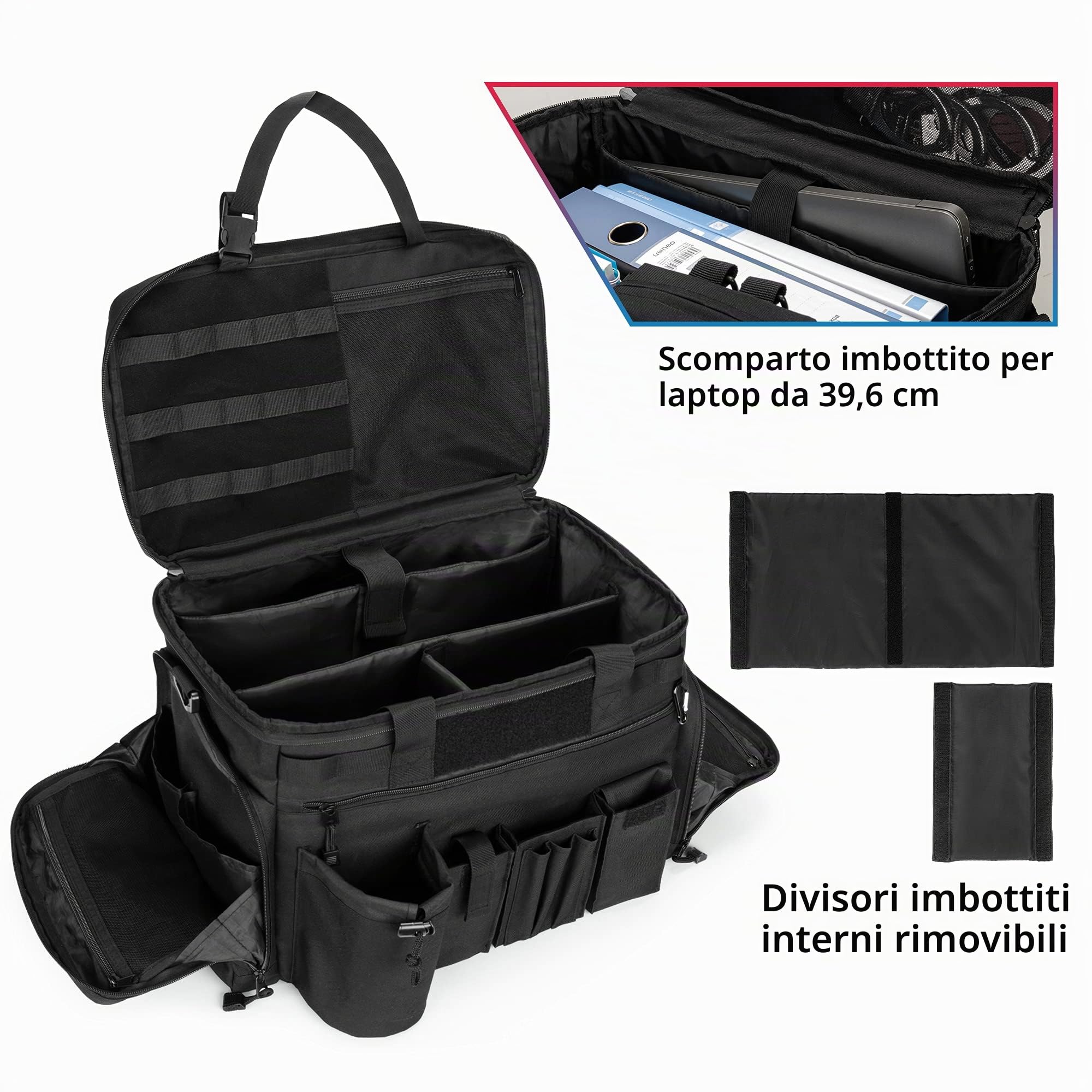 Trunab Borsone Polizia Borsa Tattica MOLLE, Organizer da Auto per Sedile Anteriore, Borsello Viaggio Tracolla Militare con Scomparto per Laptop 15,6", Non Include Piccola MOLLE Marsupio