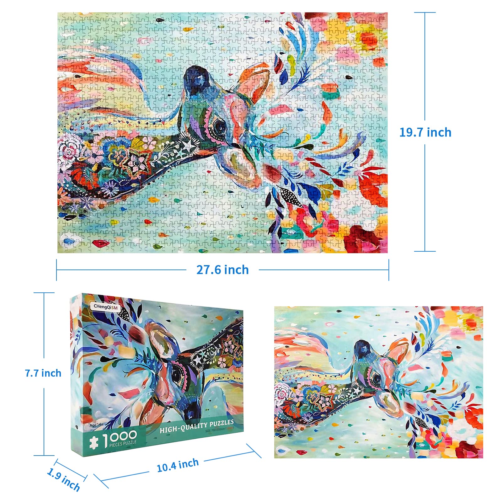 1000 Piece Jigsaw Puzzles For Adults – Colorful Geometric Deer Art – Modern Home Decor & Fun Brain Challenge