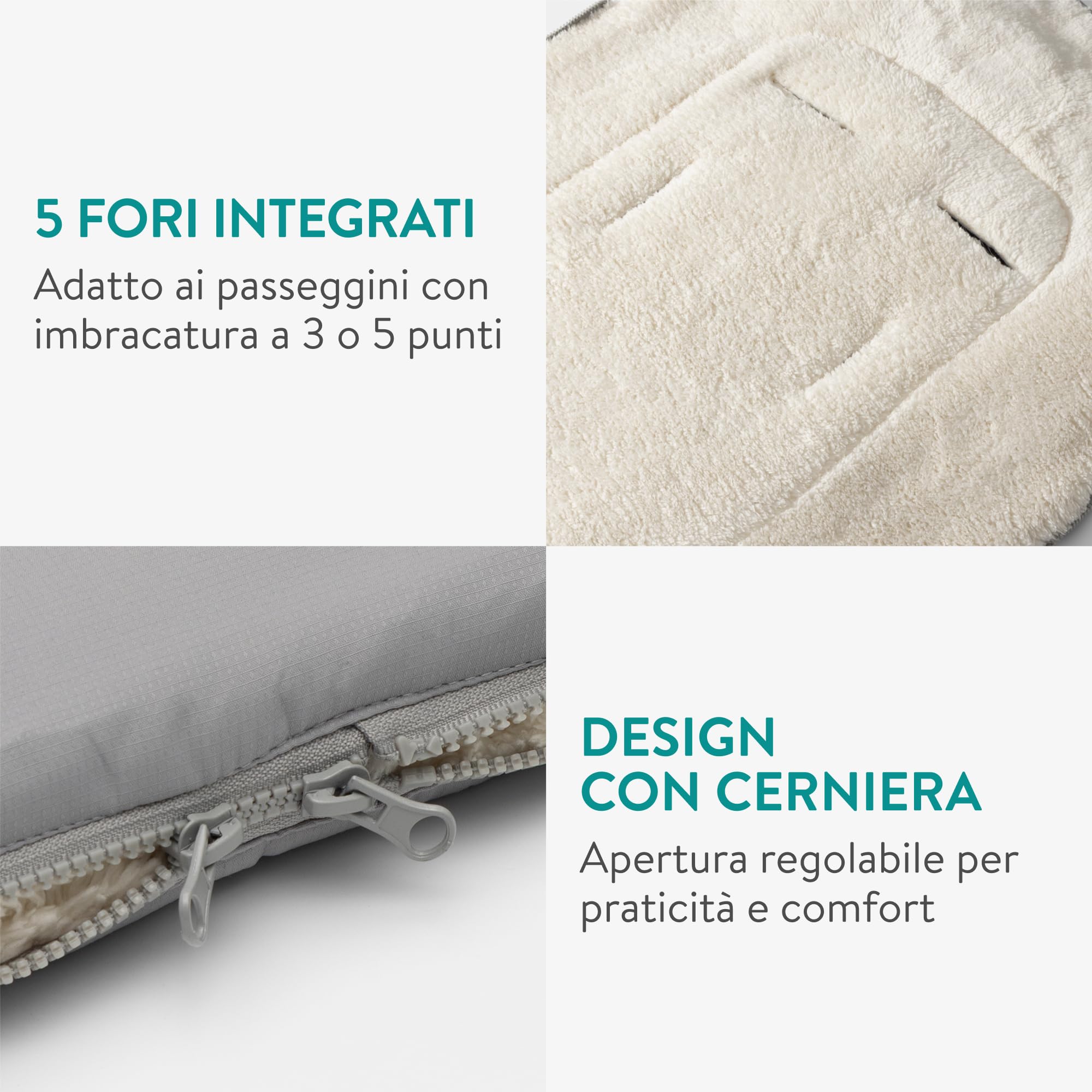 Navaris Sacco Passeggino Invernale Extra Large - Sacco Termico Passeggino Universale Grande - Coprigambe Carrozzina Neonato Bambino - Impermeabile con Cerniera - Da 12 a 48 Mesi - Grigio Chiaro
