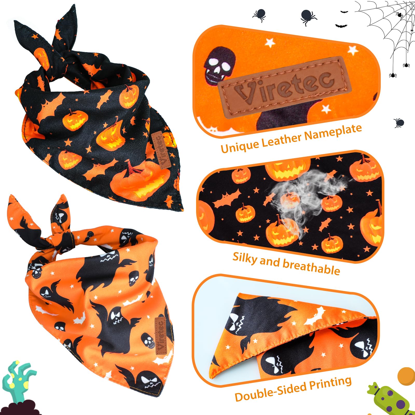 Honhoha Bandanas D'halloween Pour Chiens, Triangle Bavoirs Écharpe Chien Bandana, Bavoirs De Chien De Foulard D'animal Familier, écharpe Réglable De Chien Pour Des Chats, Animaux De Compagnie, Chiens