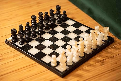 Juego de ajedrez de ónix hecho a mano de 12 x 12 pulgadas, juego de ajedrez de viaje, juego de tablero de ajedrez de piedra, pieza de exhibición