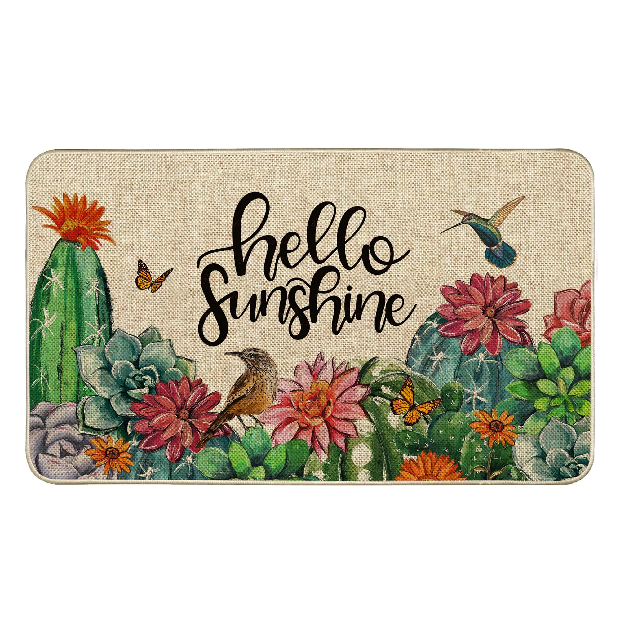 Photo 1 of ***STOCK PHOTO FOR REFERENCE ONLY*** Tikeciti Spring Summer Succulent Cactus Doormat, Hello Sunshine Hummingbird Doormats Seasonal Front Door Mat Non-Slip Entrance Mat Low Profile Kitchen Floor Rug Decor for Home Patio 17 x 29 Inch