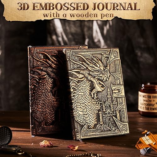 Miniatura 2 de Diario de cuero de dragón de 4 piezas, cuaderno de cuero con relieve, diario de escritura vintage, cuaderno de notas antiguo, cuaderno de notas A5