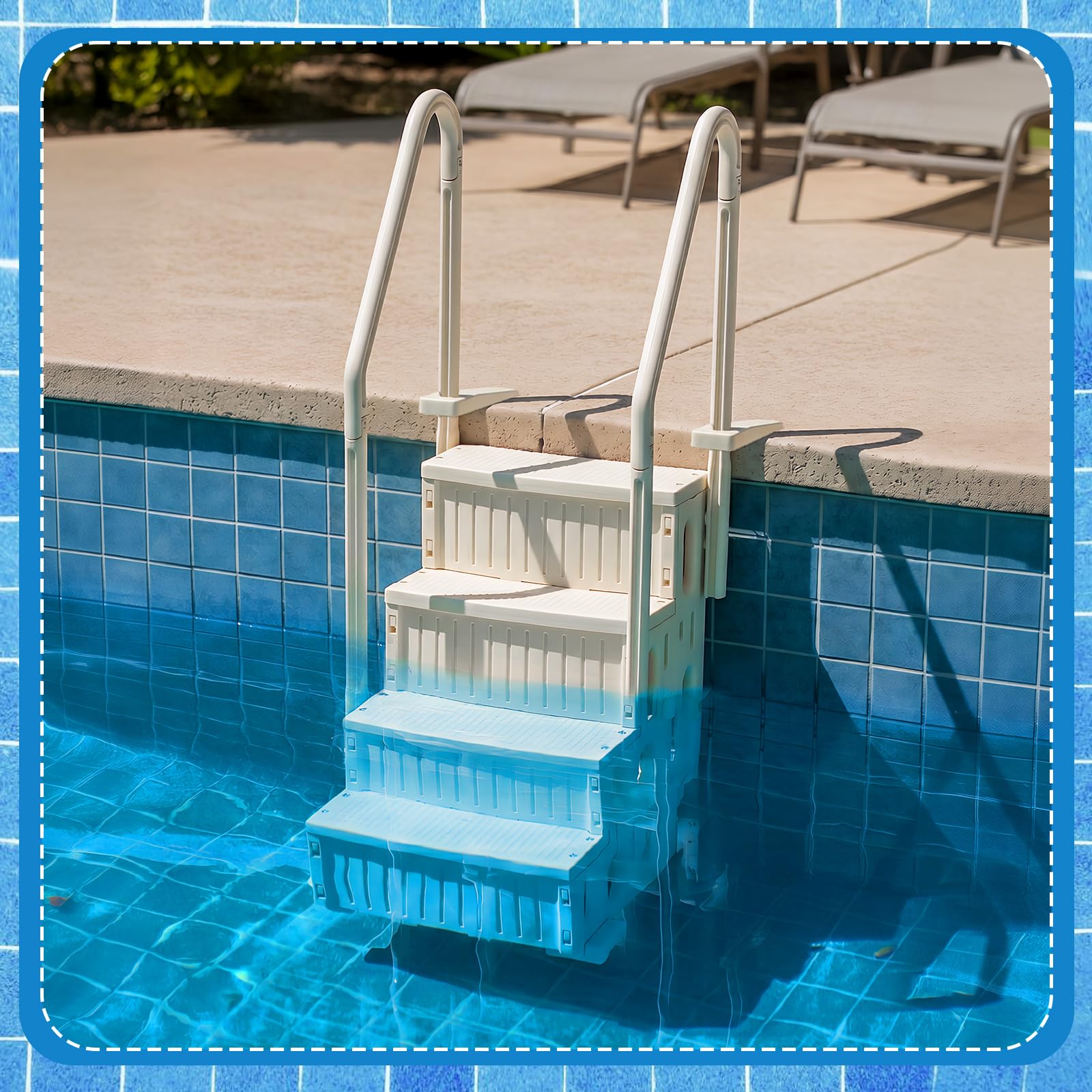 Yuntau Échelle de piscine 4 marches avec doubles mains courantes, échelle de piscine robuste antidérapante à larges marches, capacité de charge maximale jusqu’à 136 kg pour système d’entrée et de
