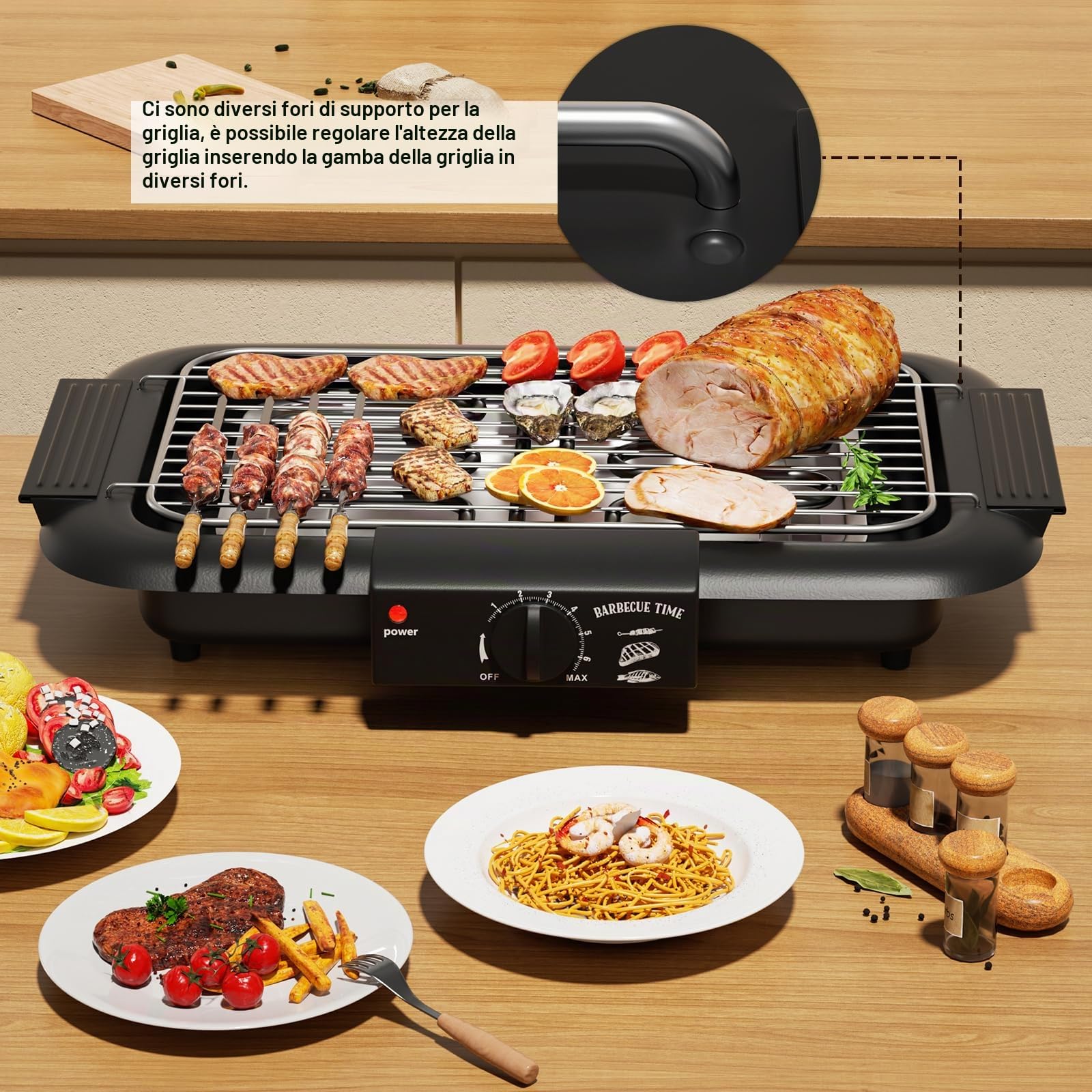 Barbecue elettrico per interni ed esterni antiaderente senza fumo, doppio tubo 2000 W, portatile, ad alta potenza, rimovibile, per barbecue (nero)