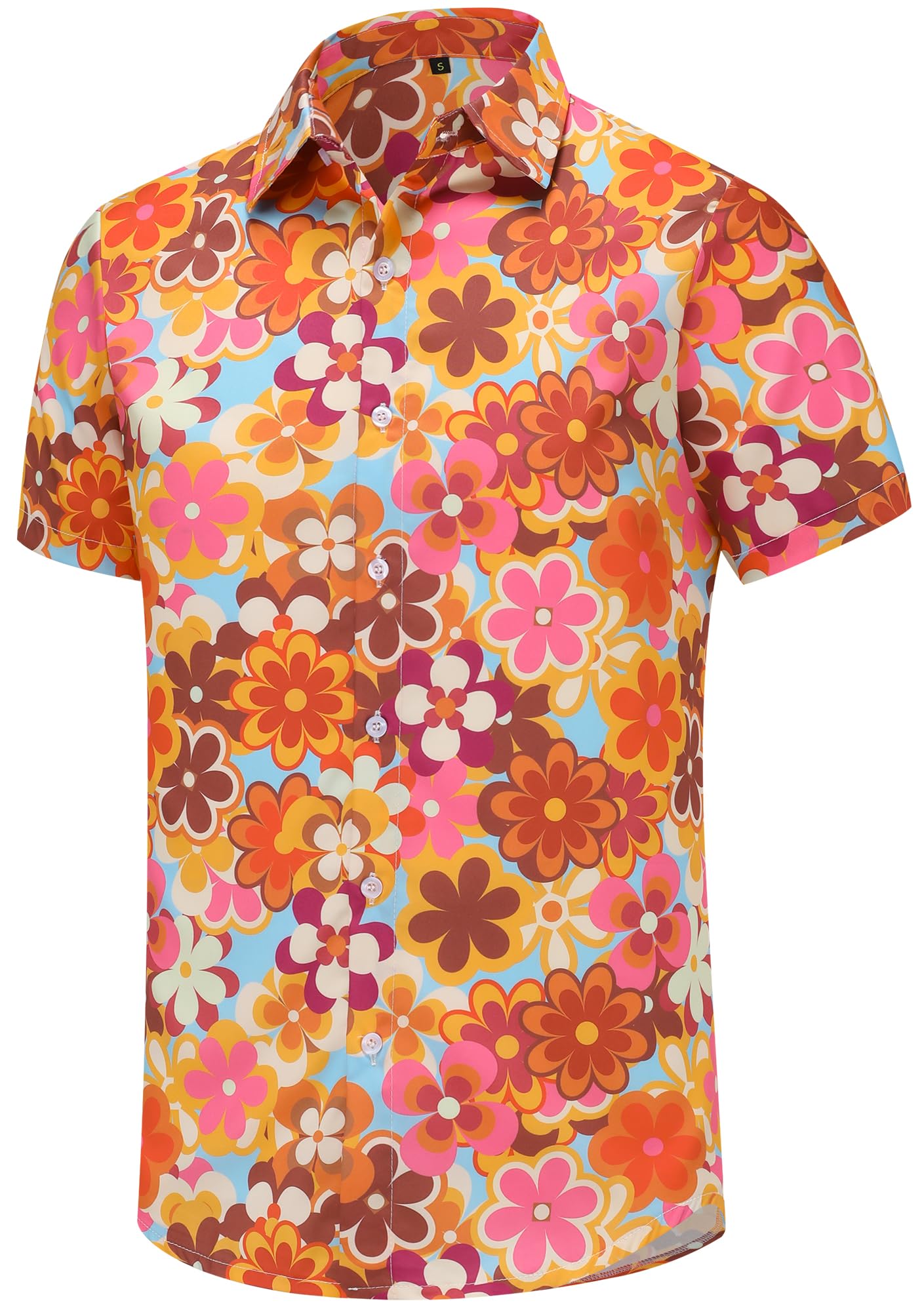 Mens 70s Disco Hip Hop Casual Button Down Paisley Floral Vintage Short Sleeve Hip Hop Shirt