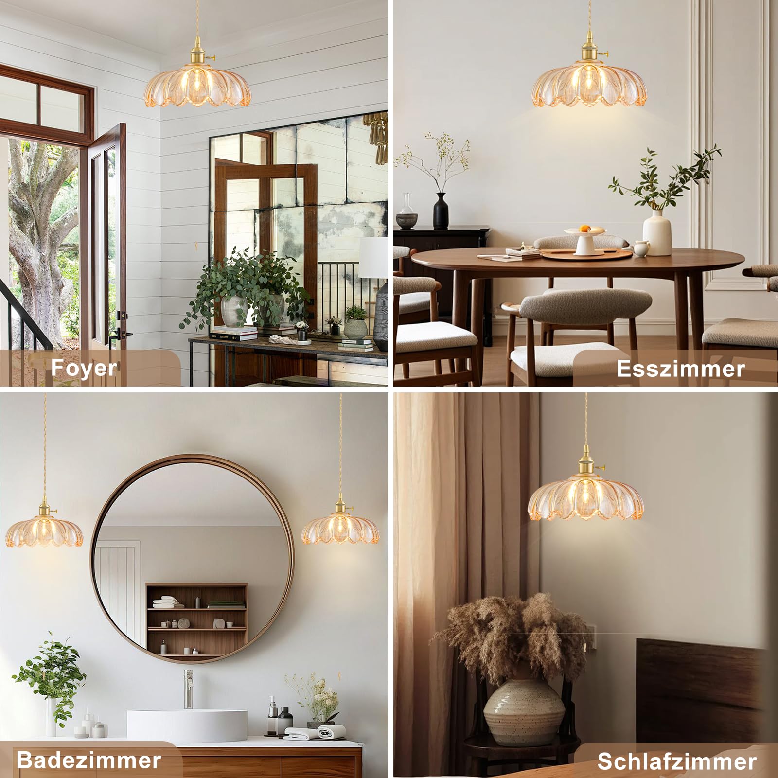 Glas-Hängelampe-Kücheninsel, Vintage-Hängeleuchte-Leuchte aus Messing, Verstellbare Bernsteinfarbene Küchen-Pendelleuchte-Deckenleuchte, Hängelampe Wohnzimmer, Leuchtmittel Nicht Enthalten