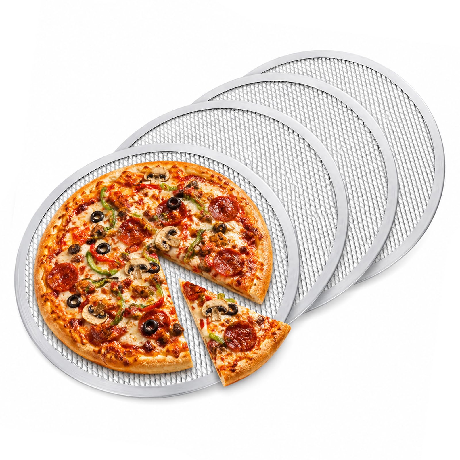 4 Pack 12 Inch Pizza Trays for Oven, Non-Stick Aluminium Mesh Pizza Screens
