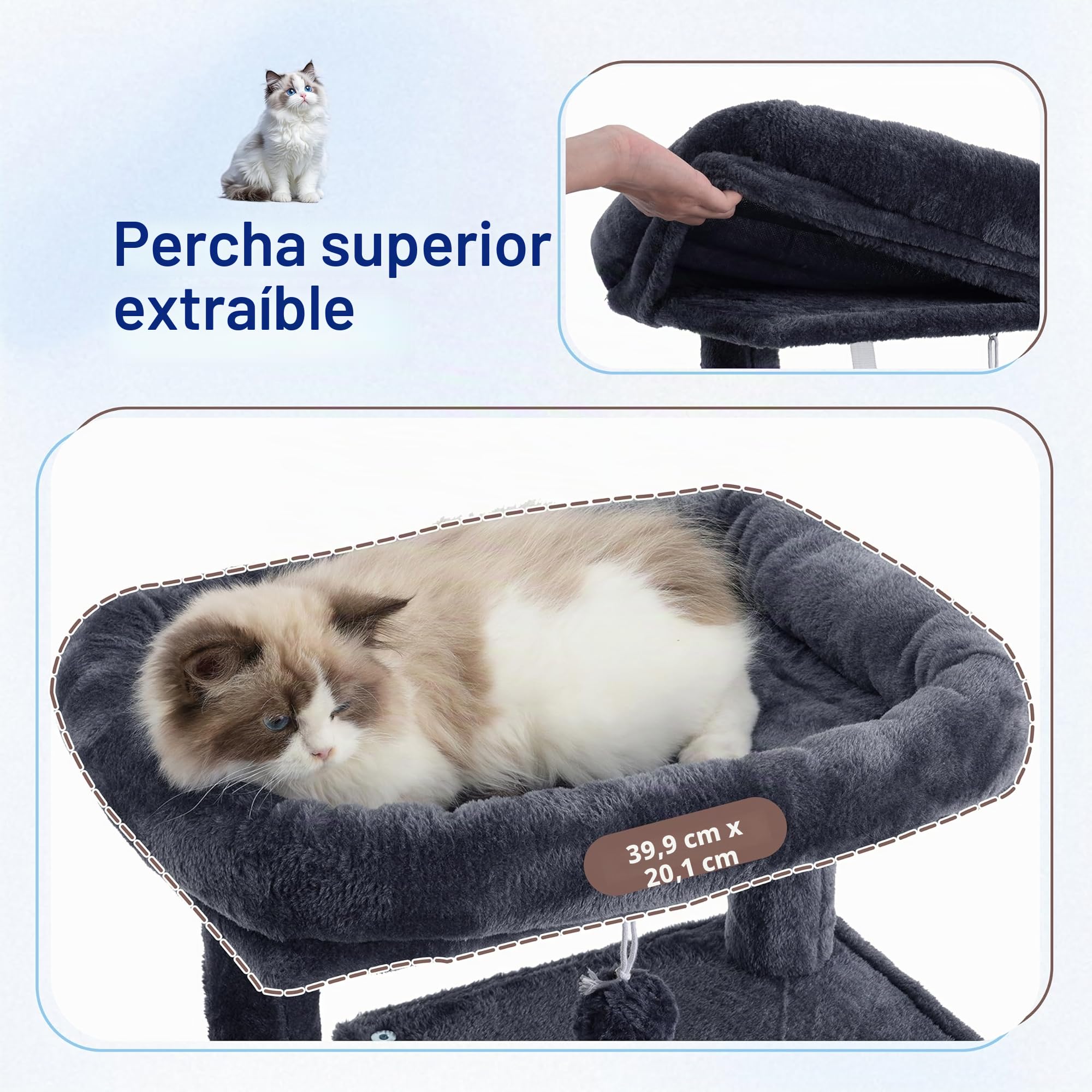 Gitelsnour Rascador para Gatos, Árbol para Gatos de Interior de 110 cm con Tubo de Acero Resistente, Hamaca, Rascadores, Gris Ahumado GCT004SG-2