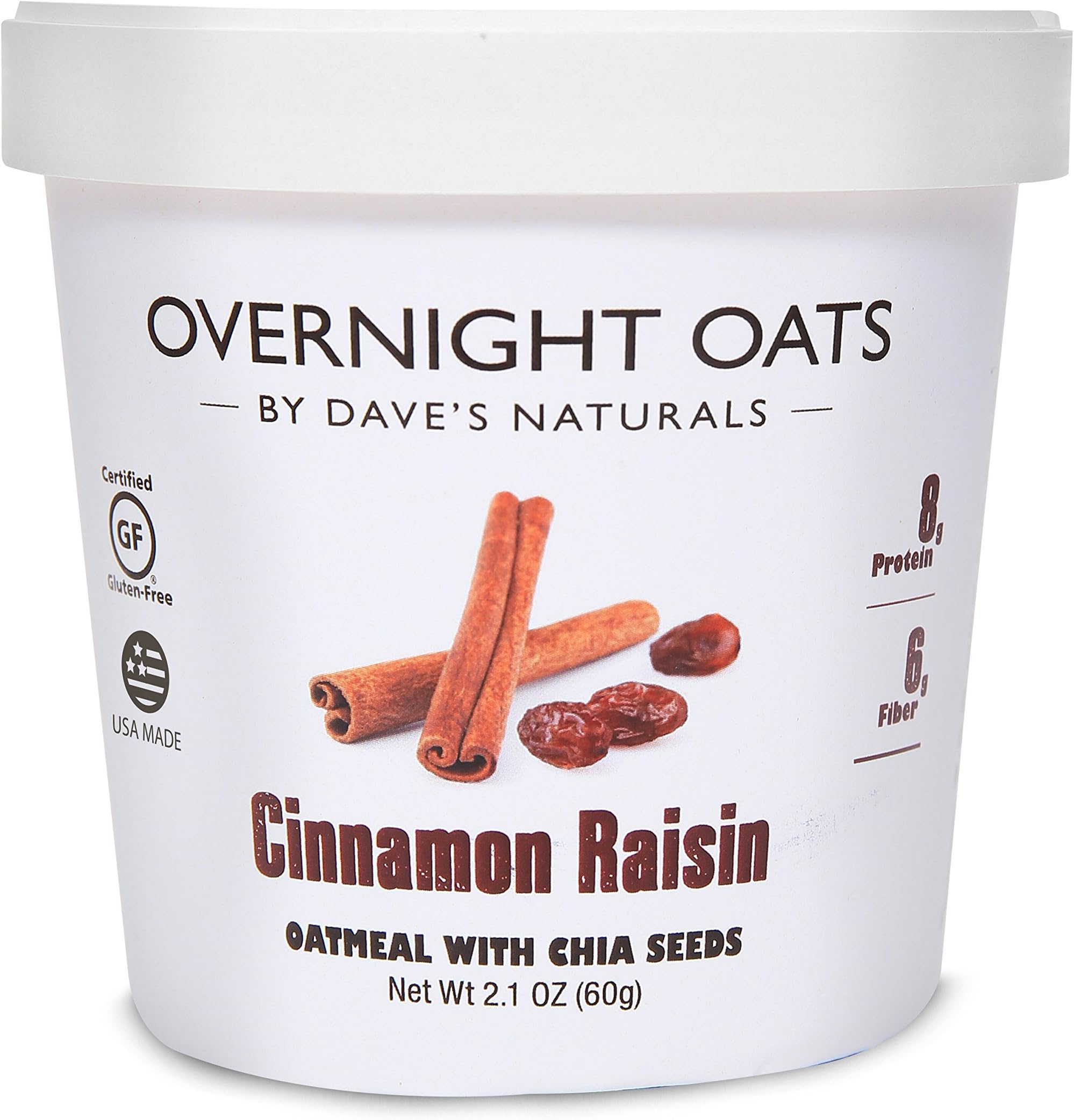 Overnight Oats by Dave’s Naturals, Cinnamon Raisin with Whole Grain Oats (Pack of 8)