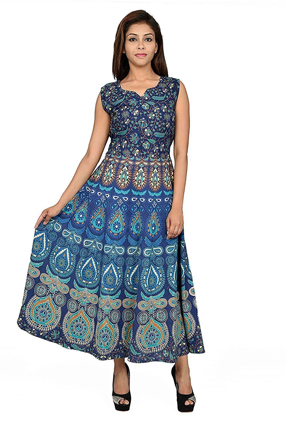 Women's Cotton Dress (Jaipur Cotton Maxi 01_Multicolor_Free Size)-image-30