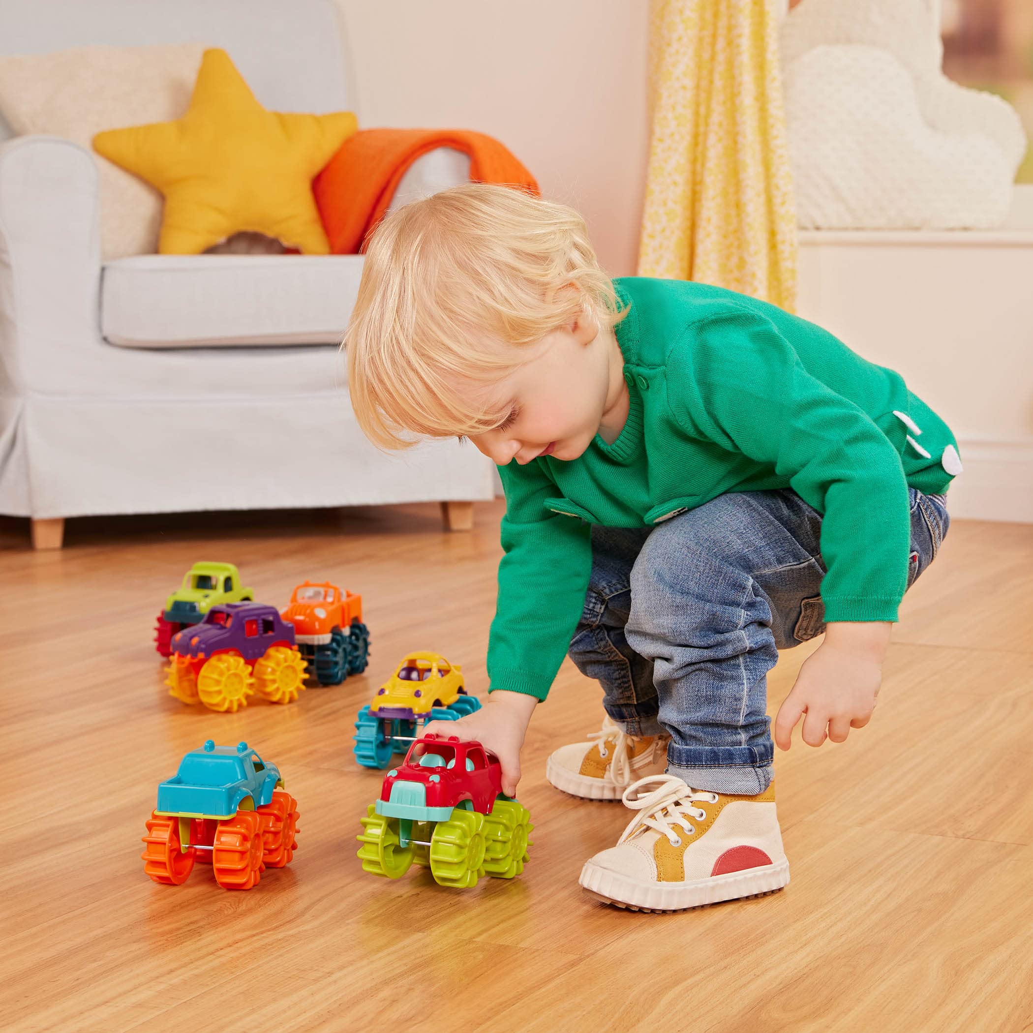 Battat, Mini camions Monstres avec Sac de Transport, Voitures-Jouets