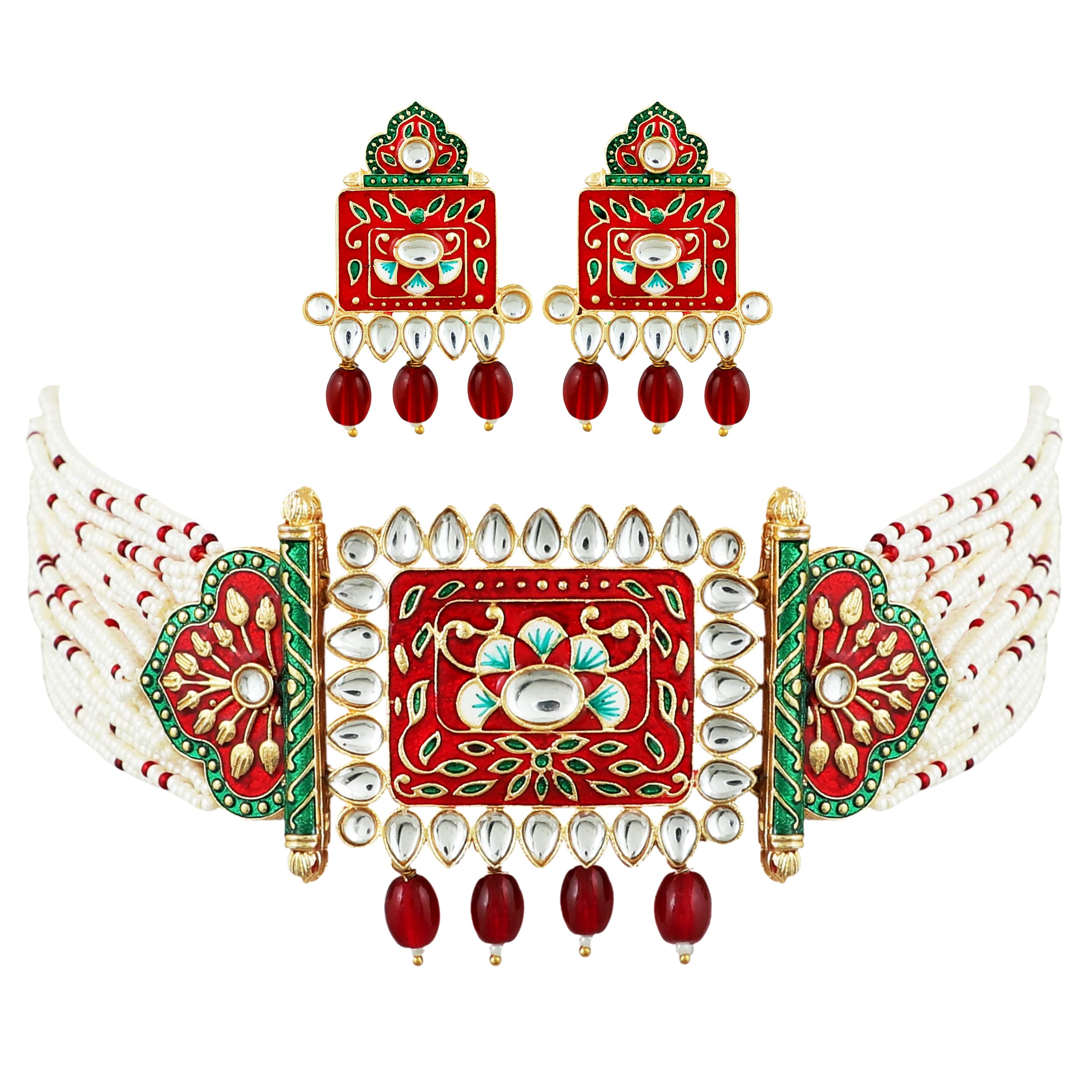 Mansiyaorange AAA Hydrabad Pearl Choker Necklace Imitation/Jewelery/Jualry/Jwellry/Jewellery Set For Women(Red Green) (B09RQPJK4S) Amazon Price History, Amazon Price Tracker