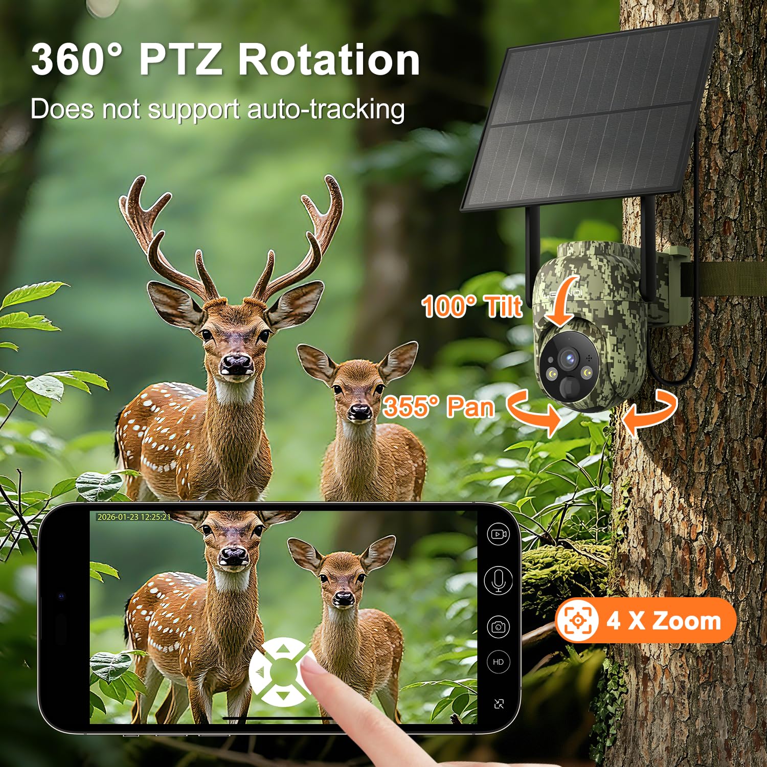LEMNOI Fototrappola 4G con SIM Inclusa, 2K Fotocamera da Caccia, Telecamera Solare PTZ da Esterno, Visione Notturna a Colori, IP66 Impermeabile, Senza WiFi, per Caccia/Fattoria/Giardino