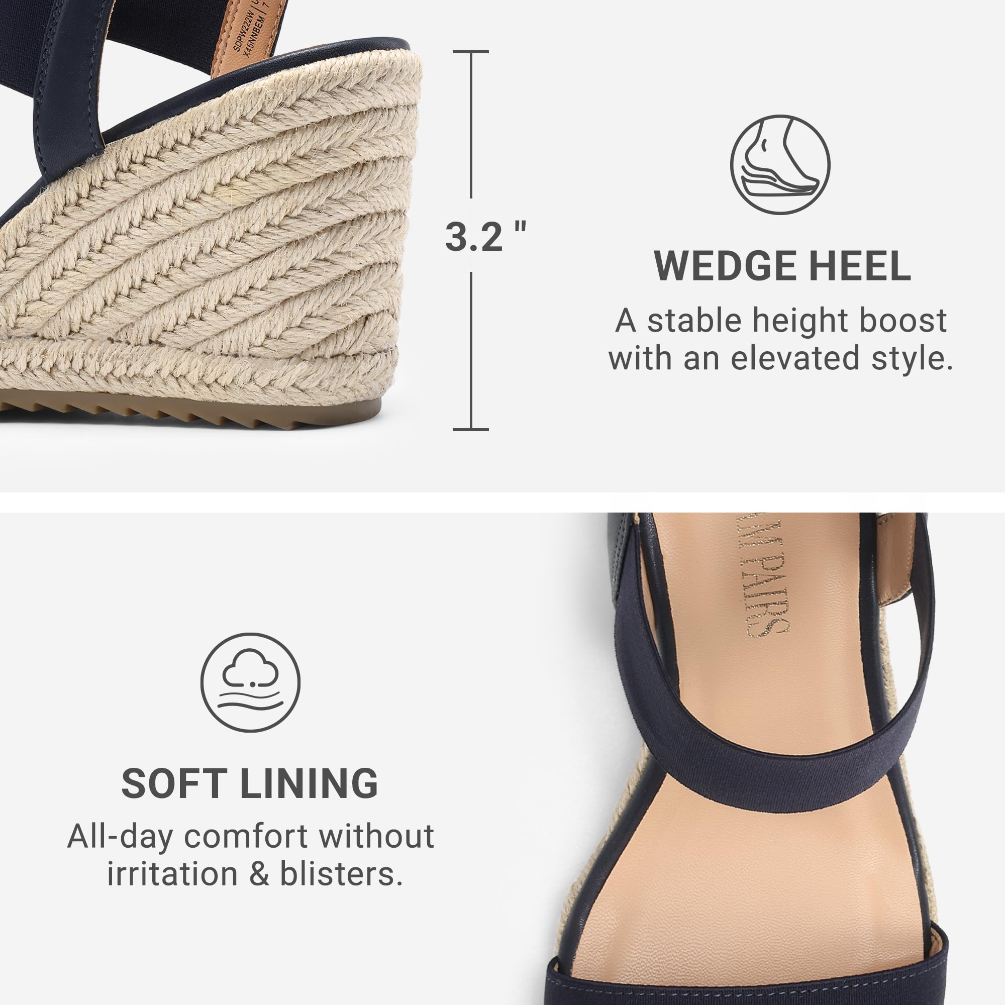 DREAM PAIRS Sandales Femme Compensées Été Confortables Espadrilles à Talon Compensé, Bride Élastique, Antidérapantes, Faciles à Enfiler