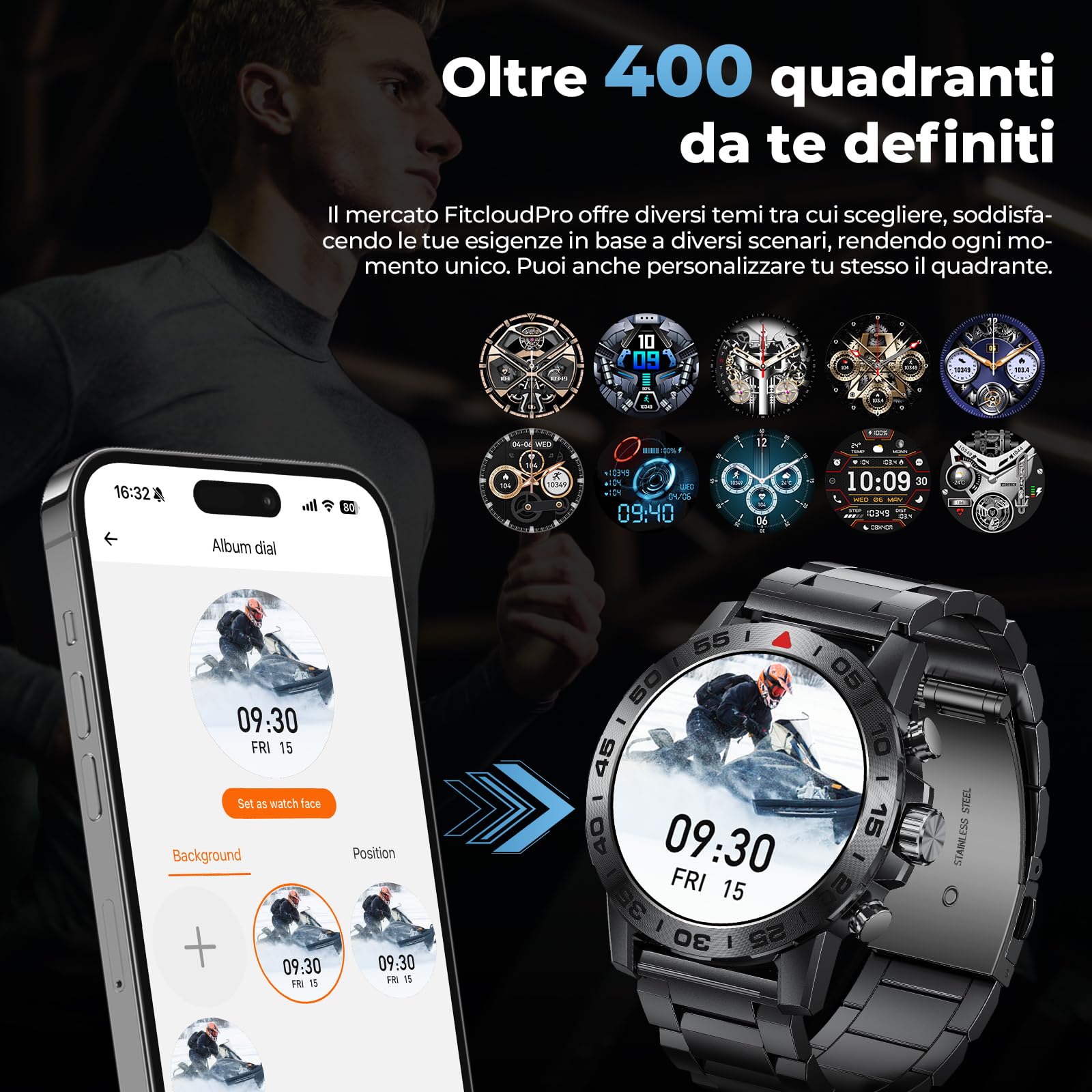 Smartwatch Uomo, 1,39" Militare Orologio con Effettua/Risposta Chiamate, 110+ Sportive Rilevatore Attività, Cardiaca/SpO2/Sonno Monitor, IP68 Impermeabil Fitness Watch per iOS Android, Nero