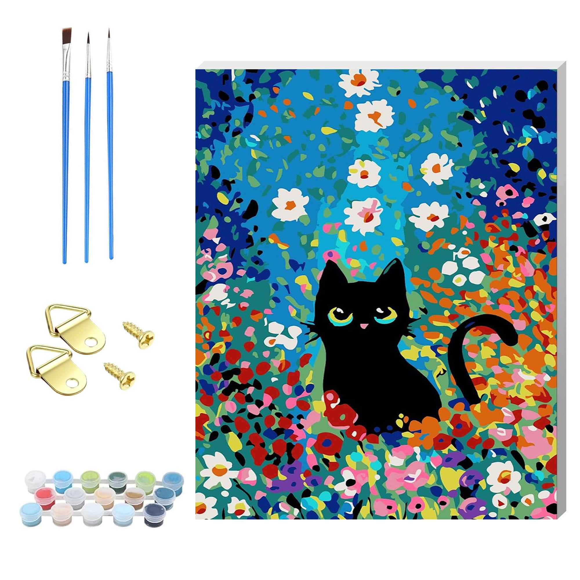 Nianxi Cat Wooden Framed Paint By Numbers Kits For Adults,Diy Flower Painting Kit On Canvas, Color By Numbers Acrylic,Adult Paint By Number For Wall Decor And Gifts(Cat)