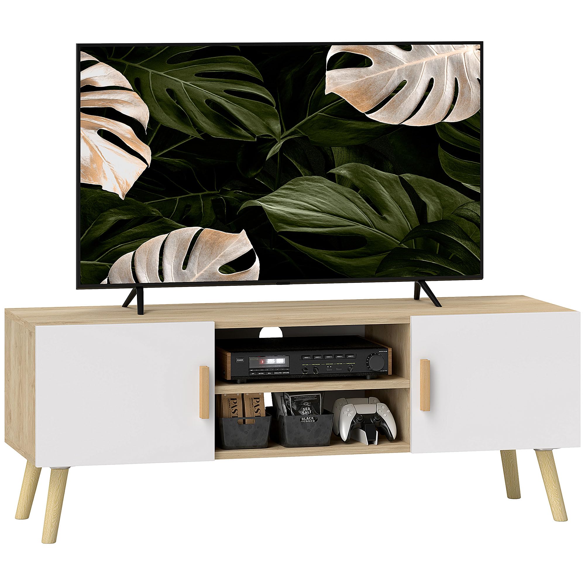 HOMCOM Mobile TV fino 50 pollici 2 armadi 110x36.2x42 cm Rovere bianco