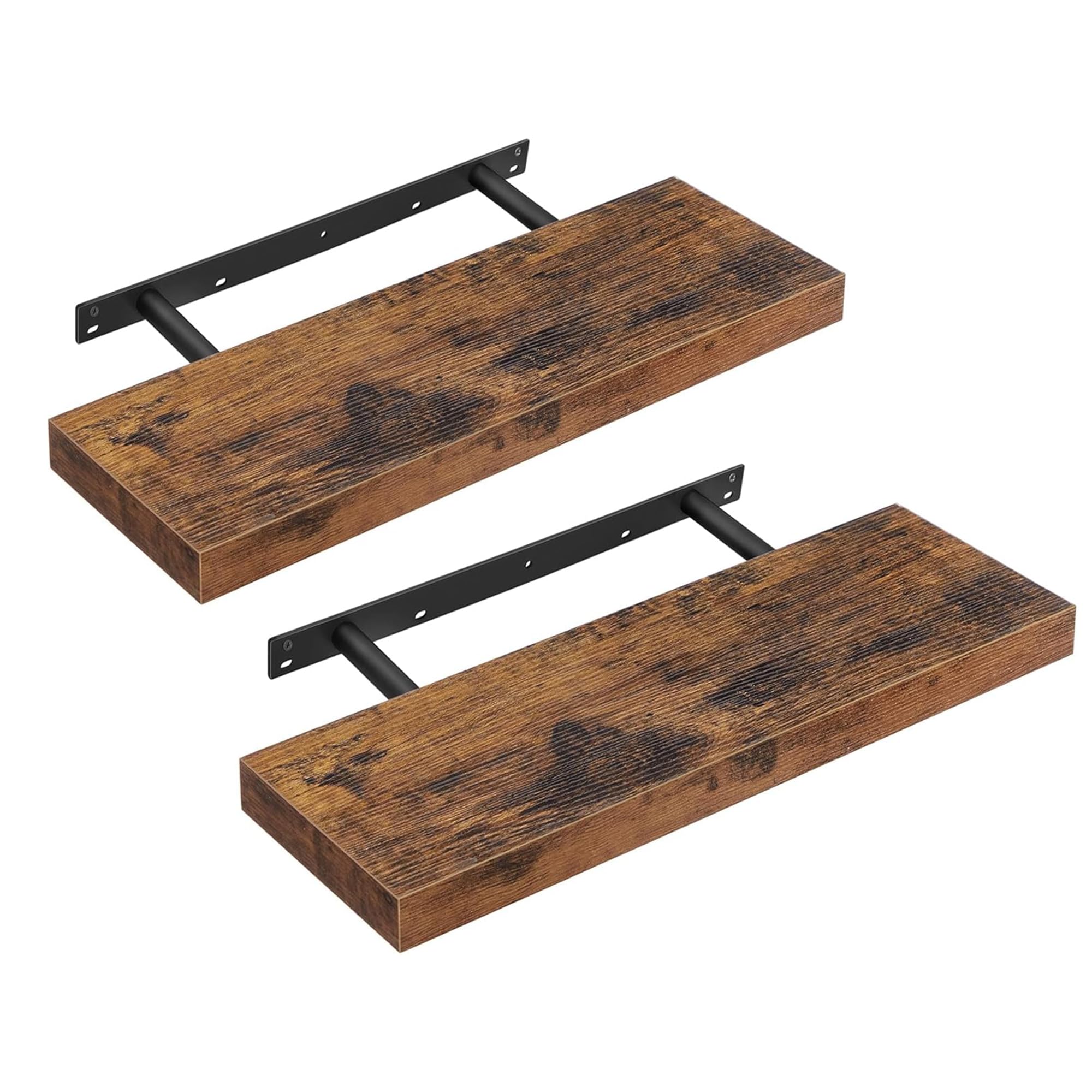 VASAGLE Wall Shelf, Set of 2, Floating Shelf, 20 x 60 x 3.8 cm, Wall Shelf for Photo Frames, Decoration, for Living Room, Study, Kitchen, Rustic Brown LWS26BX-2
