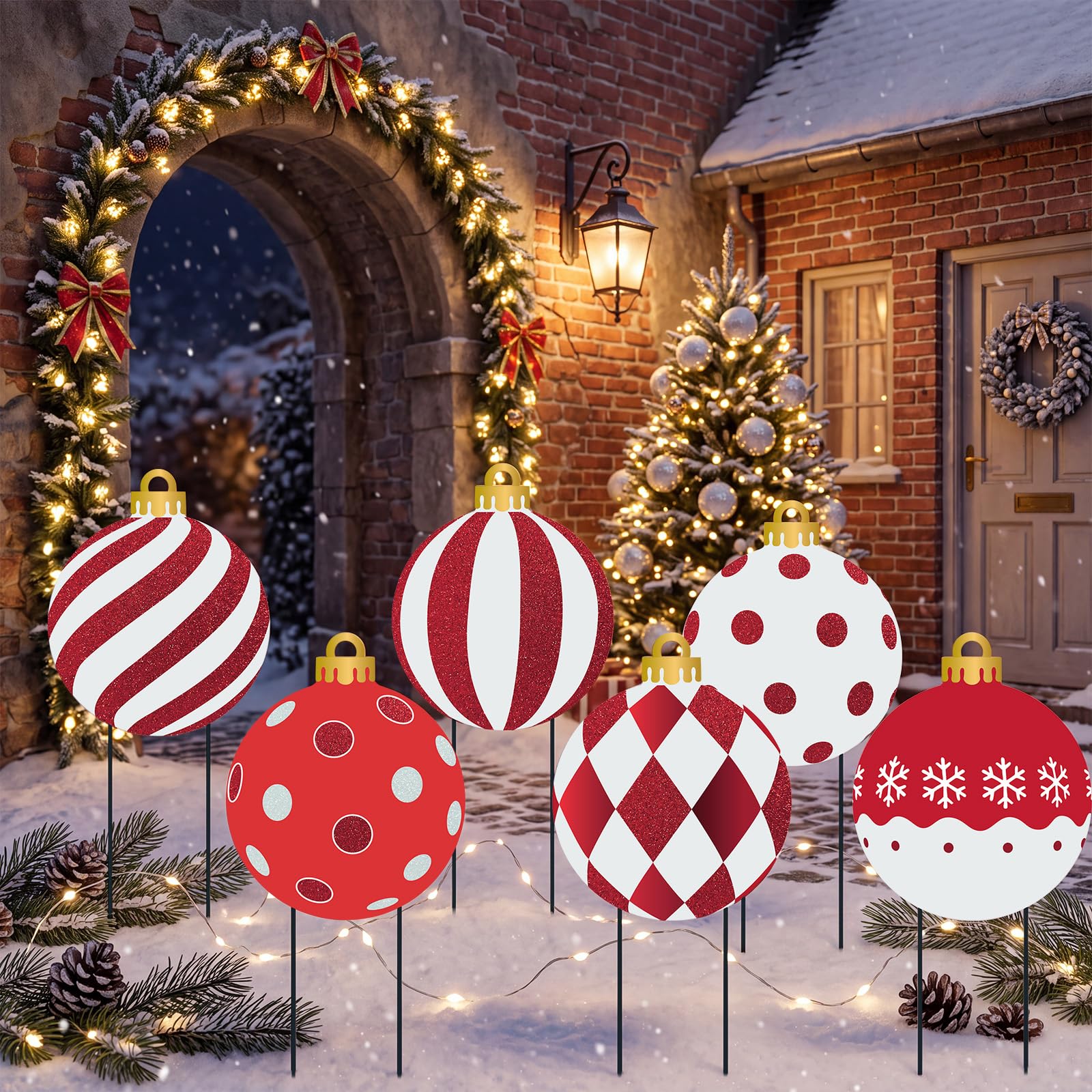 Flutesan Lot de 6 boules de Noël en métal - Décoration classique - Rouge et