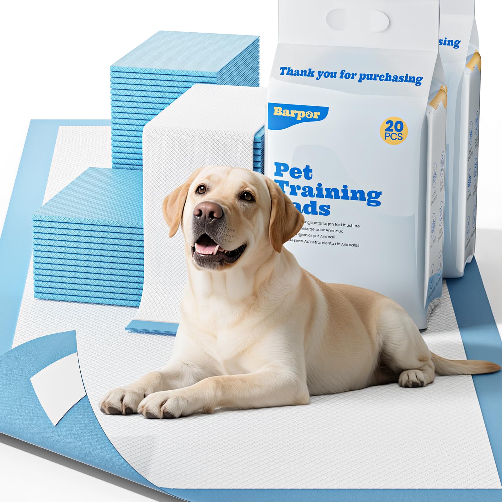 Alaise pour Chien 60x90cm - 40 Pièces Tapis Educateur Chiot, Alèses Jetables Ultra Absorbantes, 6 Couches Anti-Fuite Séchage Rapide, Anti-Dérapant, Idéal Chiens Moyens & Grands, Intérieur