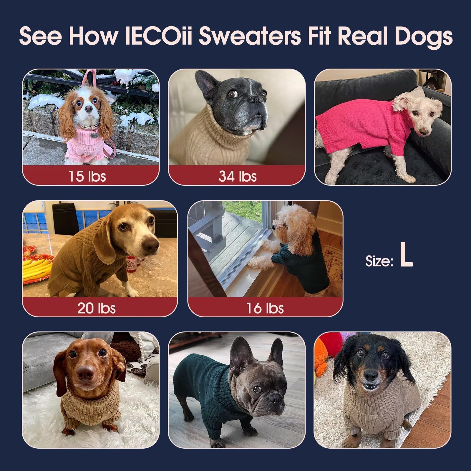 IECOii Dog Jumpers,Large Dog Christmas Jumper Fall Winter Clothing,Turtleneck Thick Warm Boy Girl Dog Jumper,Large Pet Sweater for Big Dogs Corgi French Bulldog Pug Warm Jumper,Doggy Cute Knitwear - Image 4