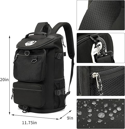 Miniatura 2 de Kalesi Bolsa de lona para gimnasio, 4 vías, impermeable, con compartimento para zapatos, para viajes, deporte, senderismo, portátil, color negro