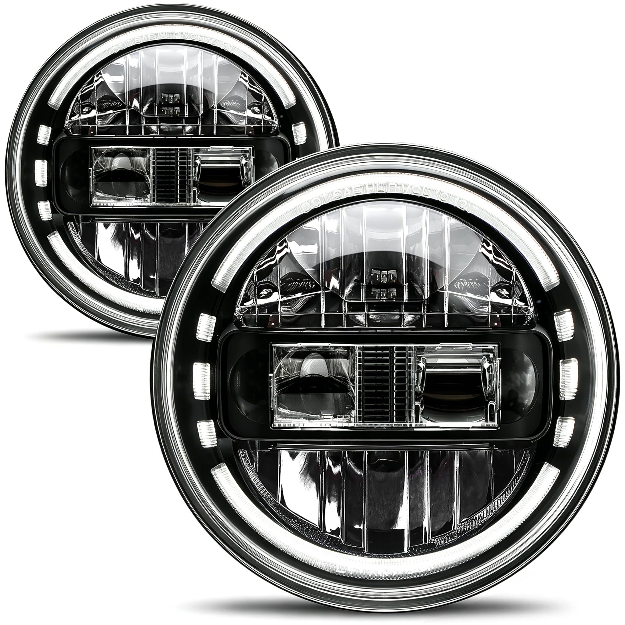 AUDEXEN Phares ronds à DEL plus lumineux de 17,8 cm, approuvés DOT avec feux de circulation diurne, feux de croisement et feux de route compatibles avec Jeep Wrangler JK JKU LJ CJ TJ 1997-2018 – Noir