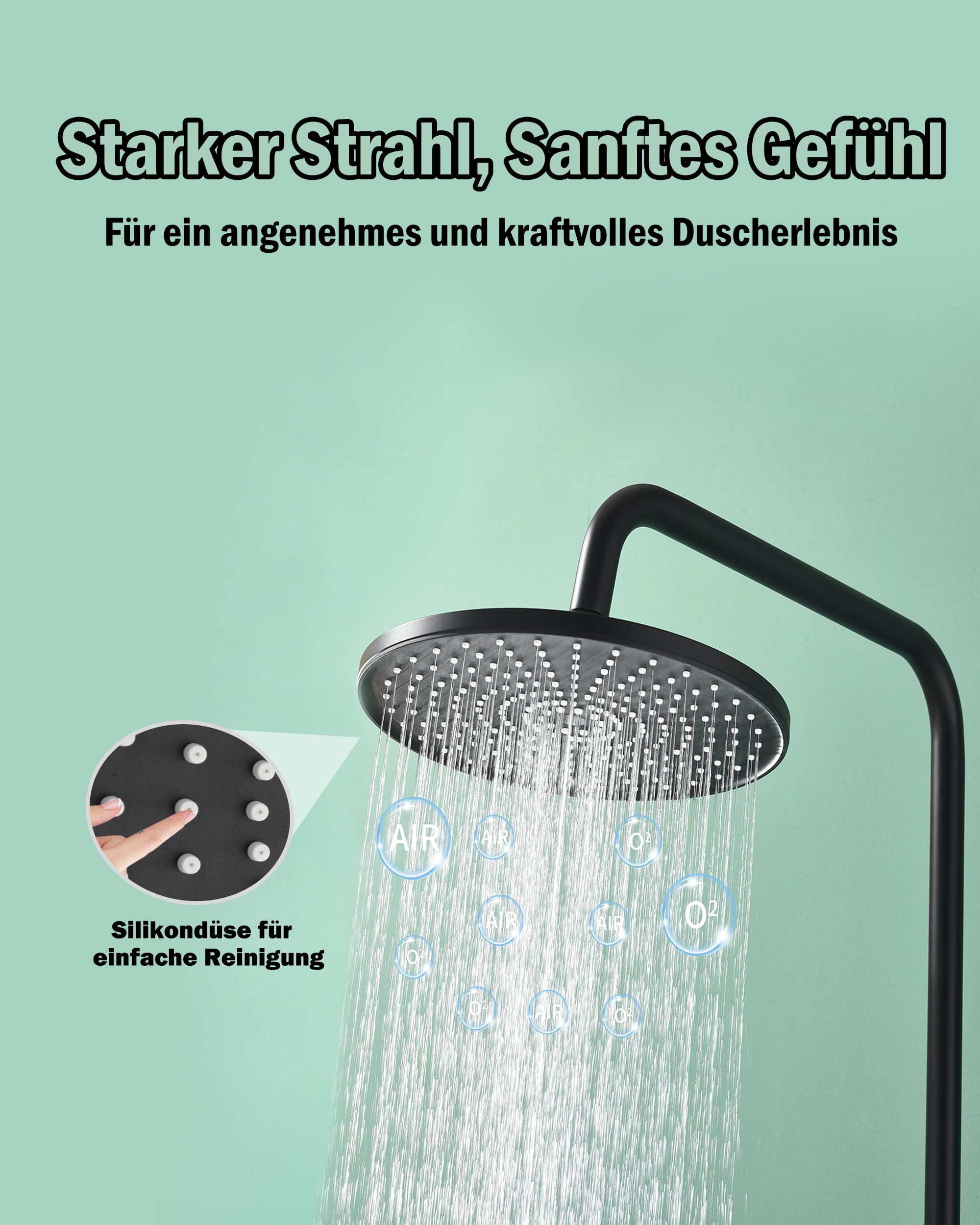 Ducha de lluvia con grifo negro, juego completo con ducha de lluvia de 23 cm, 3 tipos de chorro, cabezal de ducha, juego completo, juego de ducha, grifo monomando de latón