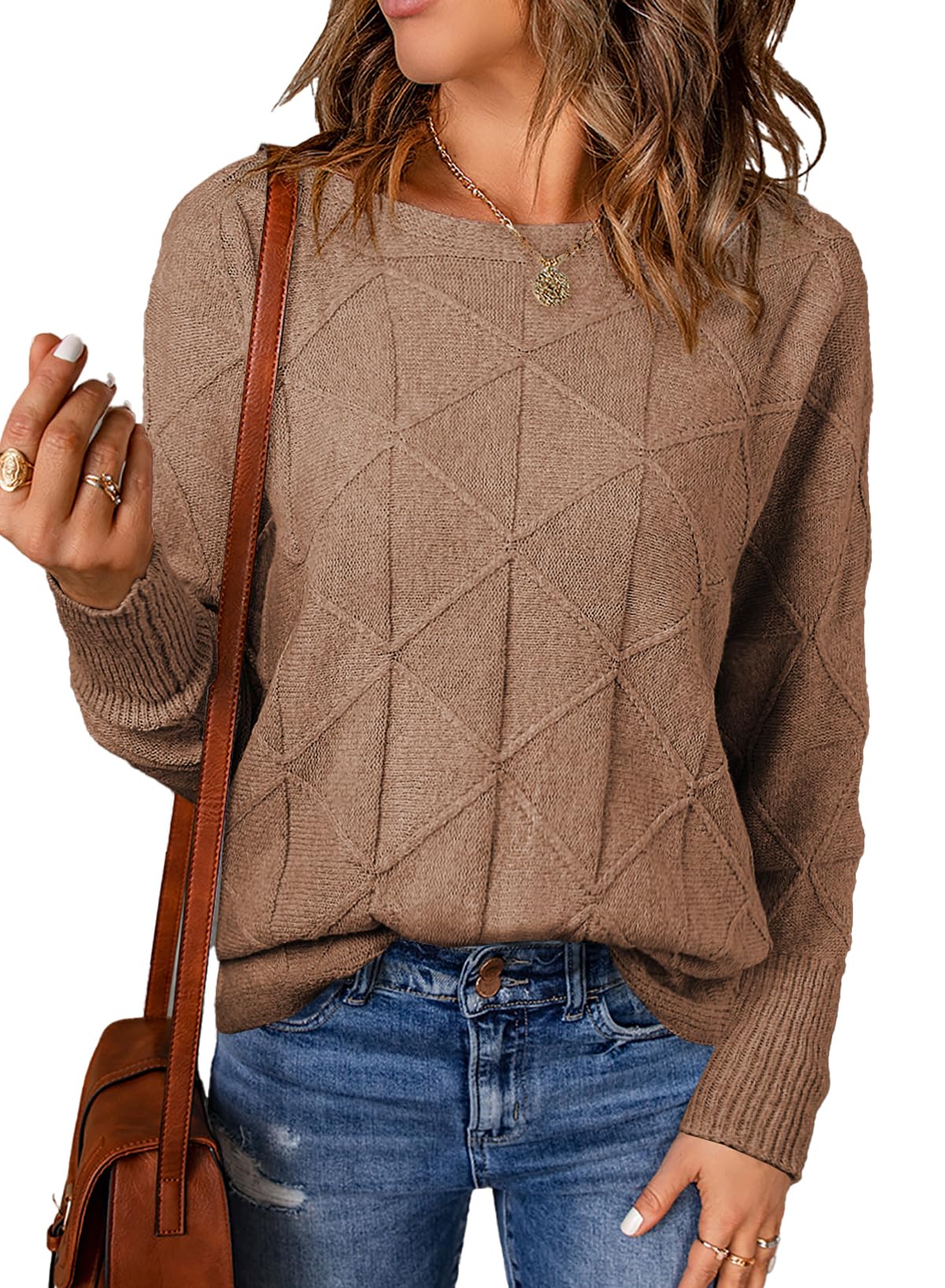 EVALESS Womens Crewneck Sweaters Batwing Sleeve Pullover Tops | Soft Lightweight Knit Sweater, Batwing Sleeve Loose Fit Clothes, Casual Fall 2026 Winter Outfits