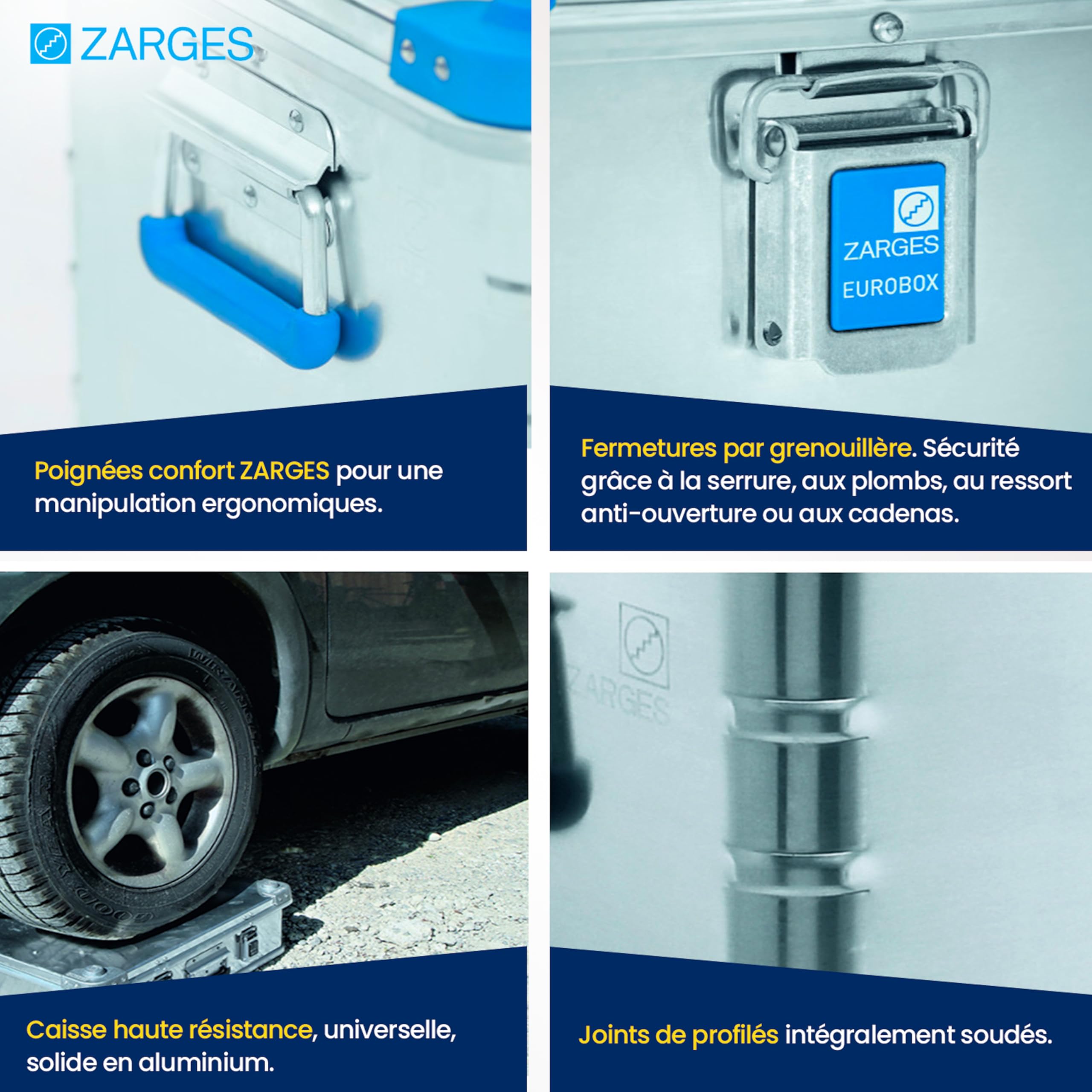 ZARGES Caisse Aluminium Eurobox 1200x800x510 mm Aluminium Naturel Poignées Transport Étanche Durable