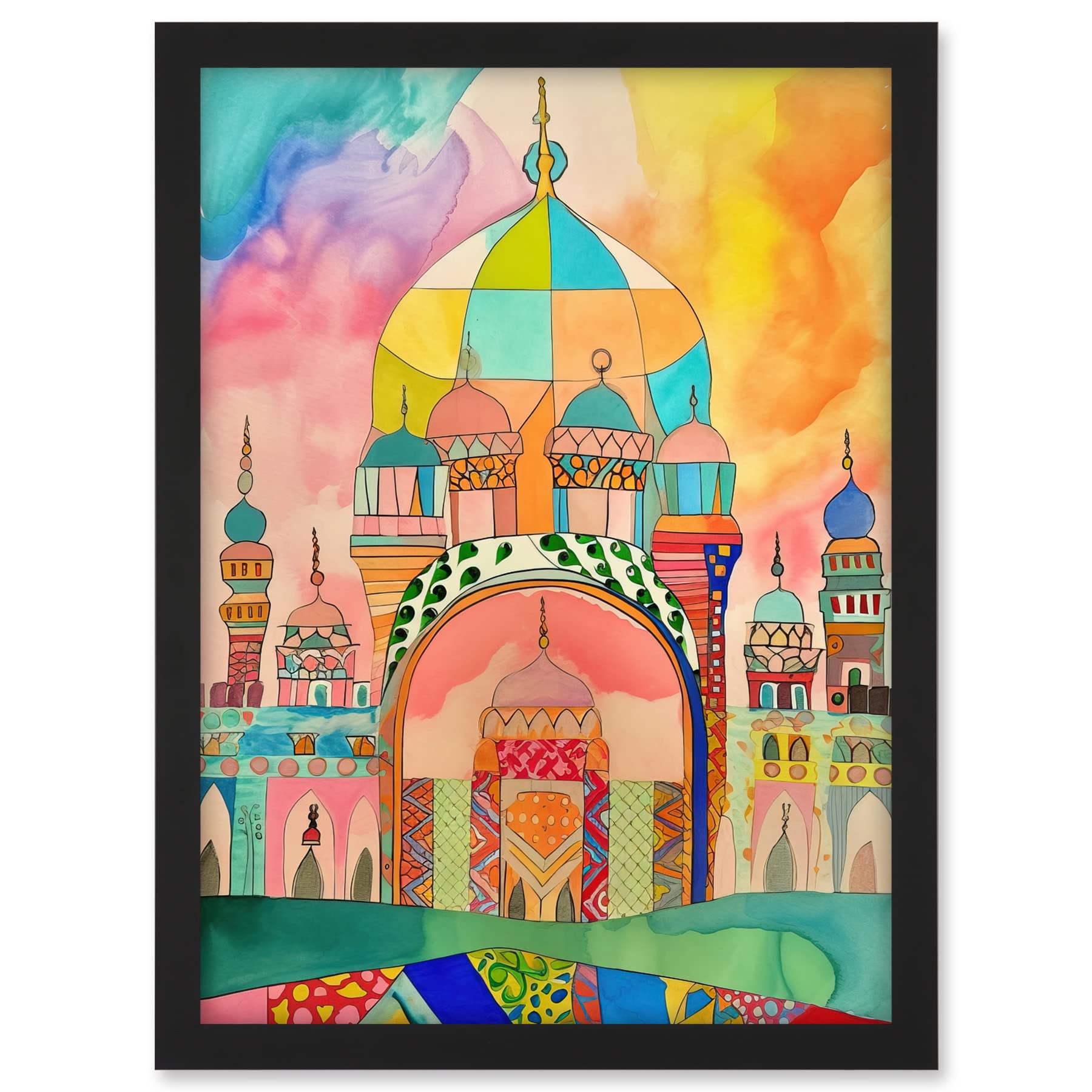 Artery8 Abstract Mosque Islam Folk Art Artwork Framed A3 Wall Art Print