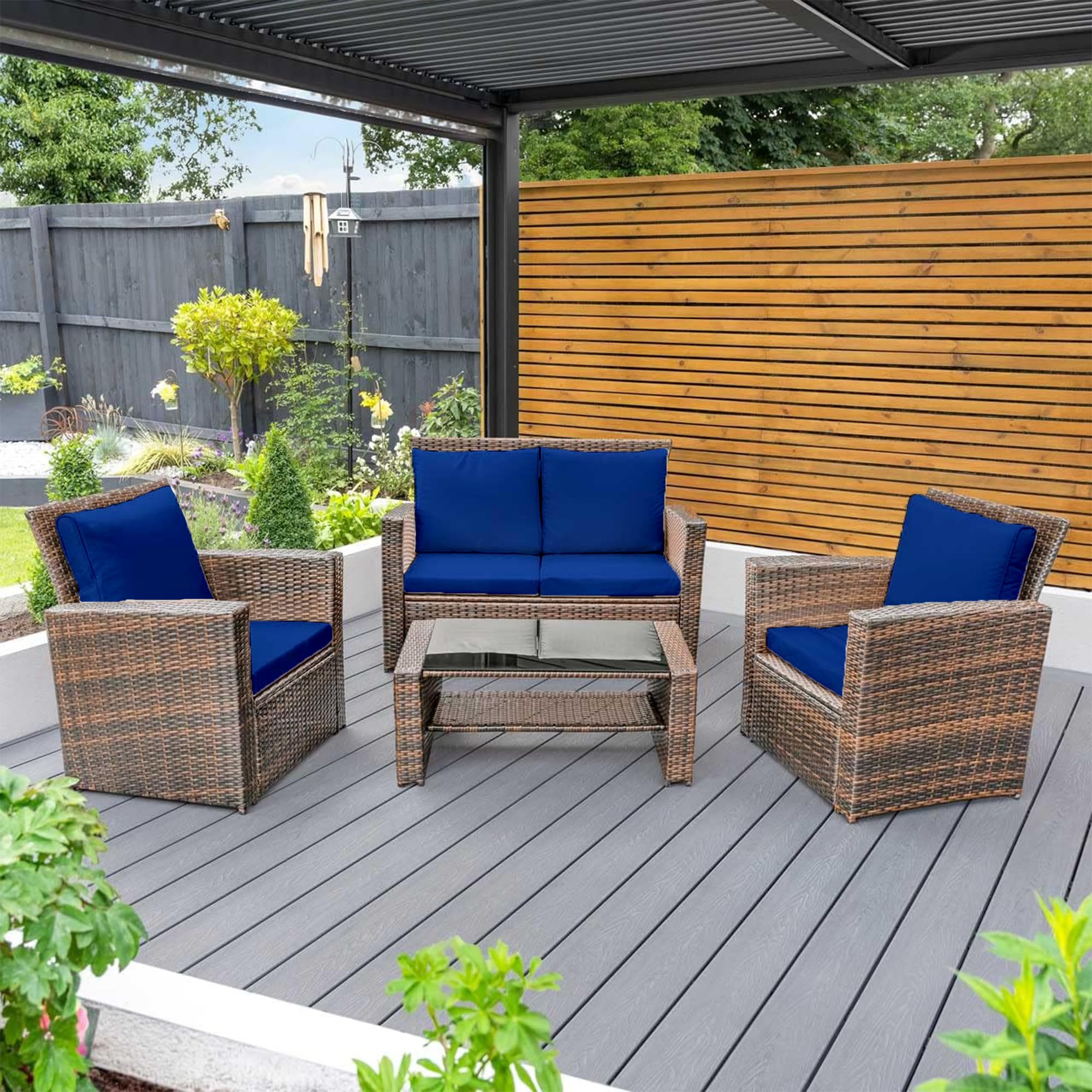 Outdoor replacement Keter Allibert California rattan cushions water resistant, comfortable, and lightweight cushion pads, perfect for your patio armchairs (Royal Blue, Armchair - 2 Pieces)