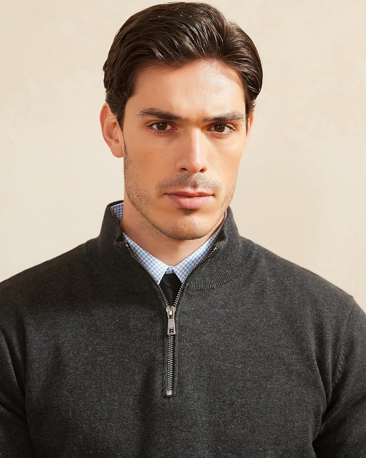 Kallspin Men's Quarter Zip Sweater Pullover Pure Cotton Long Sleeve Sweater Knit Lightweight Casual Business Style - Image 3