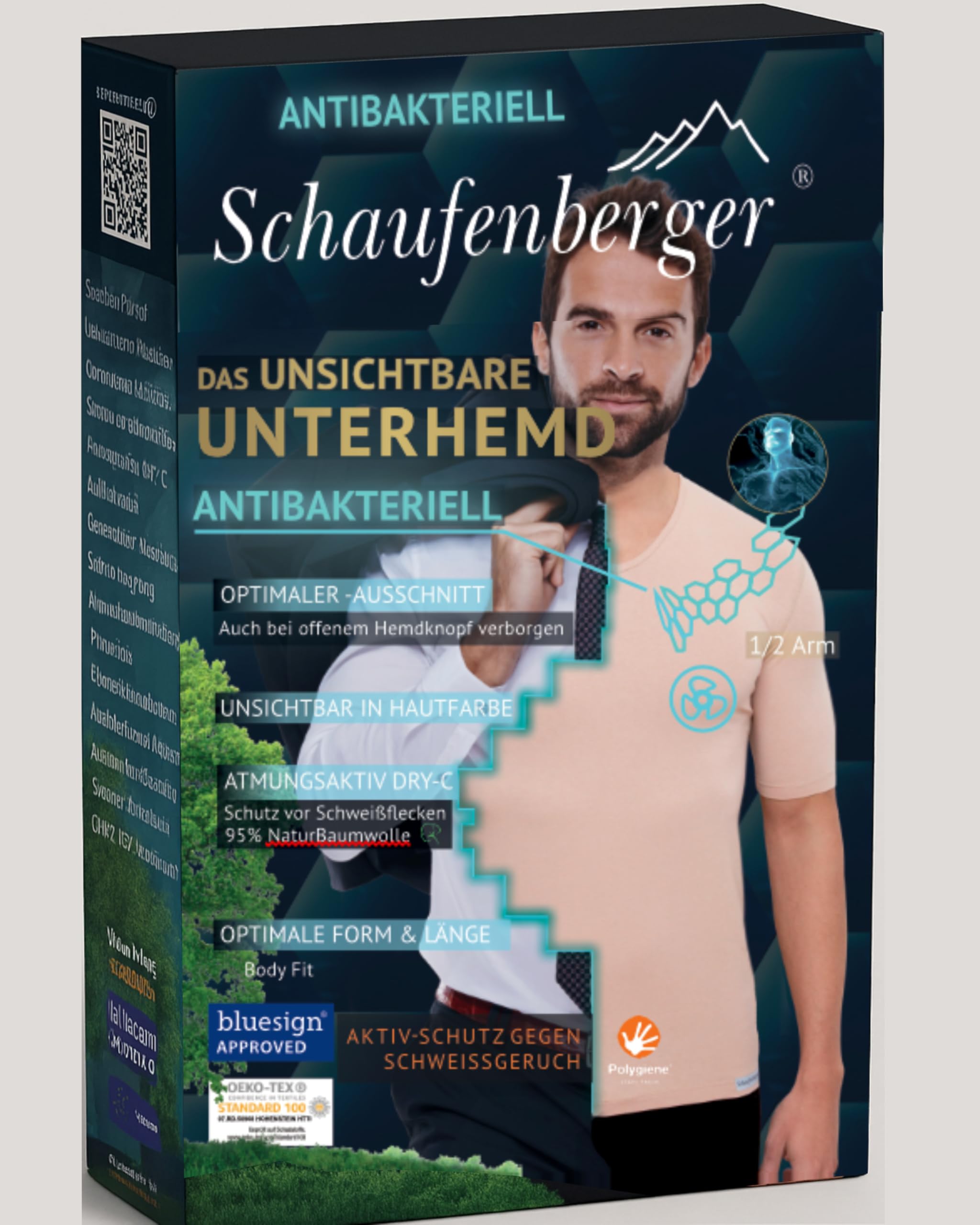 ANTIBAKTERIELLES Anti-Schweiß-Shirt Unterhemd Herren hautfarben – UNSICHTBAR unter Hemd – Geruchsneutral & atmungsaktiv – V-Neck – eng anliegend – ideal für Büro, Hochzeit, Reise