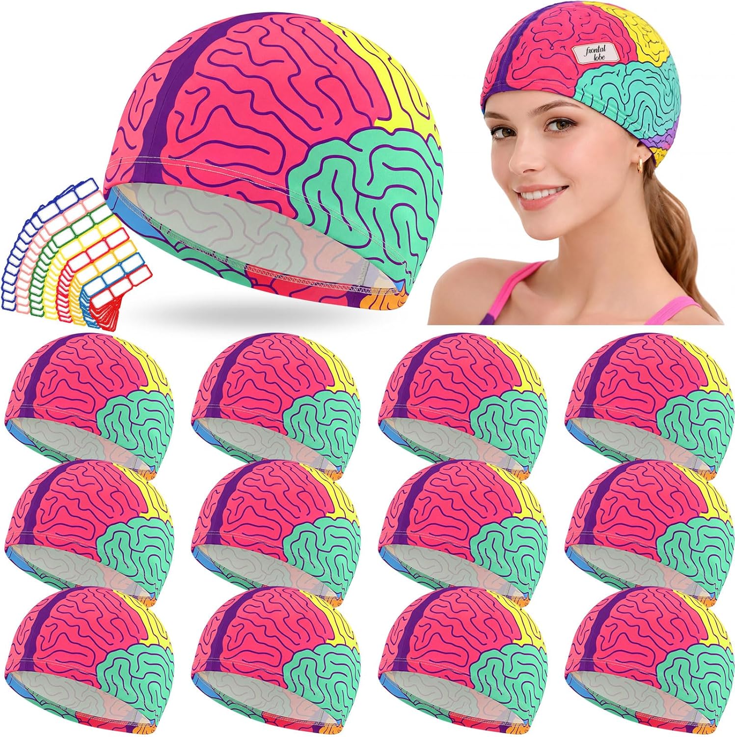 Janmercy Brain Hat for Teaching & Labels Elastic Cap Brain Model Science Aids for Learning Thinking Human Anatomical