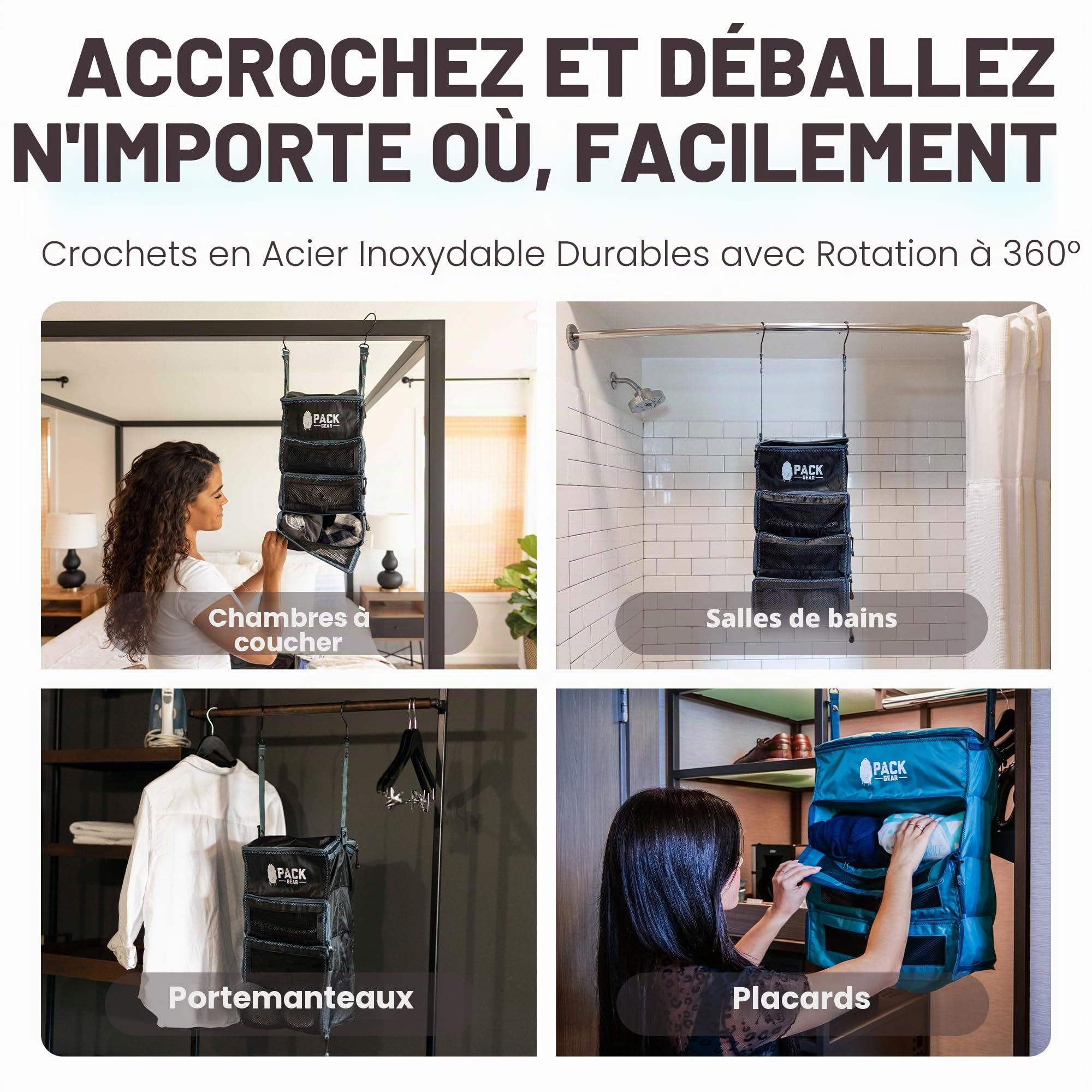 Pack Gear Organiseur de bagage à main à suspendre – Notre organiseur de bagages à suspendre standard s'adapte à tous les bagages à main – Nos cubes d'emballage pour voyager utilisent des fenêtres en