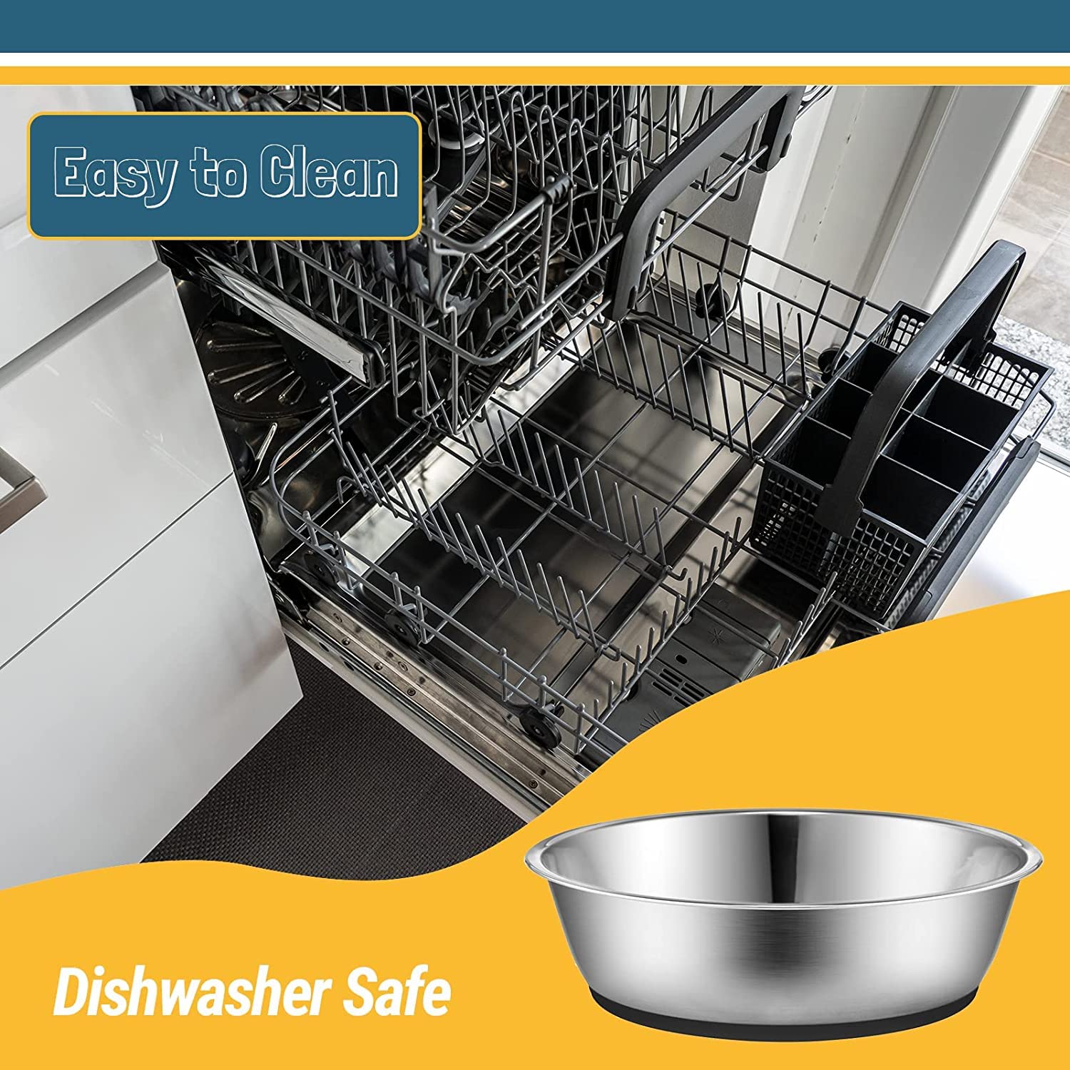 PEGGY11 Anti-Slip Heavy Duty Stainless Steel Dog Cat Food & Water Bowl 900 Ml (Set Of 2),?37.85 cm,H_43.18 cm,W_26.92 cm 4