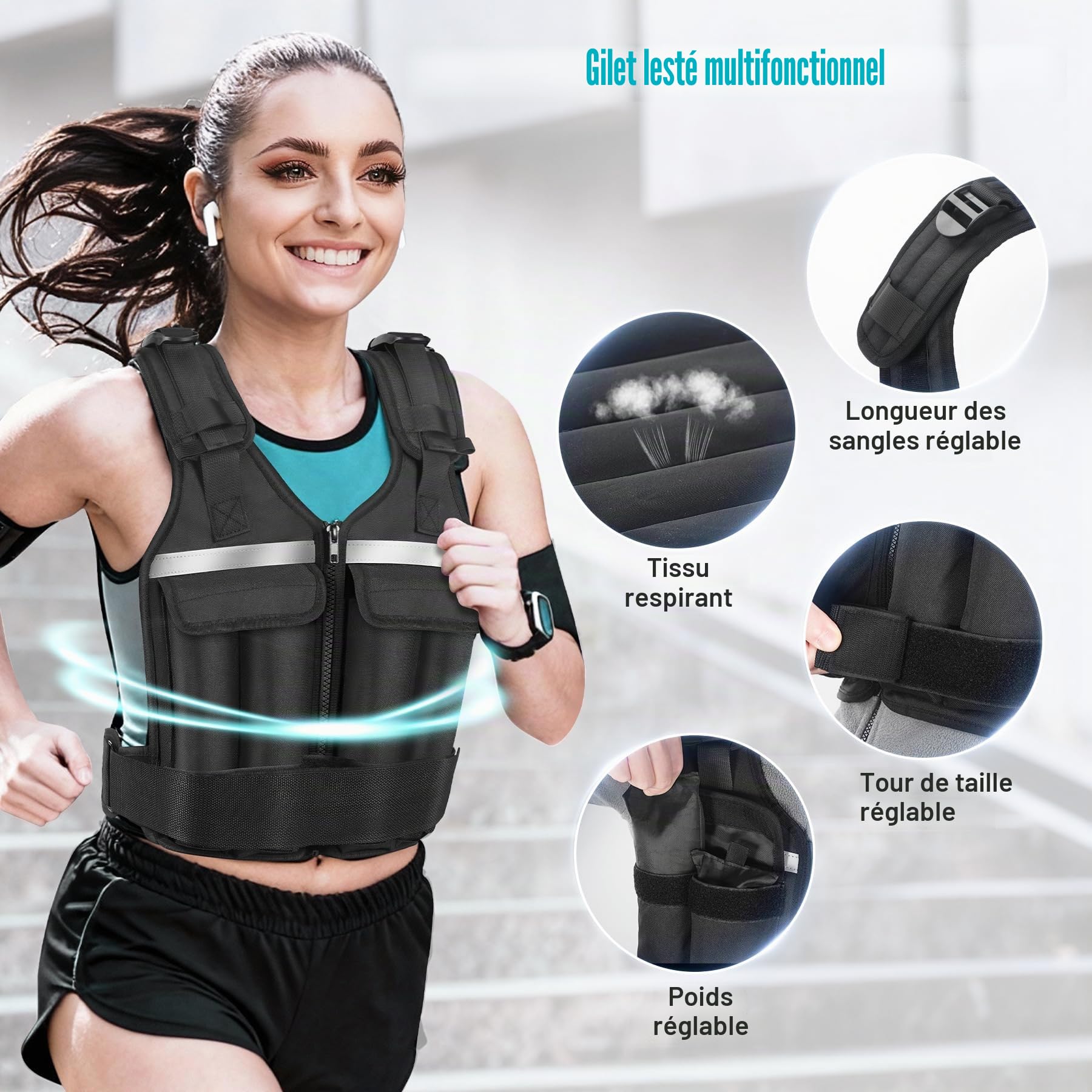 Gilet lesté pour femmes et hommes, Gilets lestés ajustables 0,45 kg-8,6 kg, Gilets lestés lavables pour course à pied, entraînement en force, course, marche, fitness, renforcement musculaire, perte de