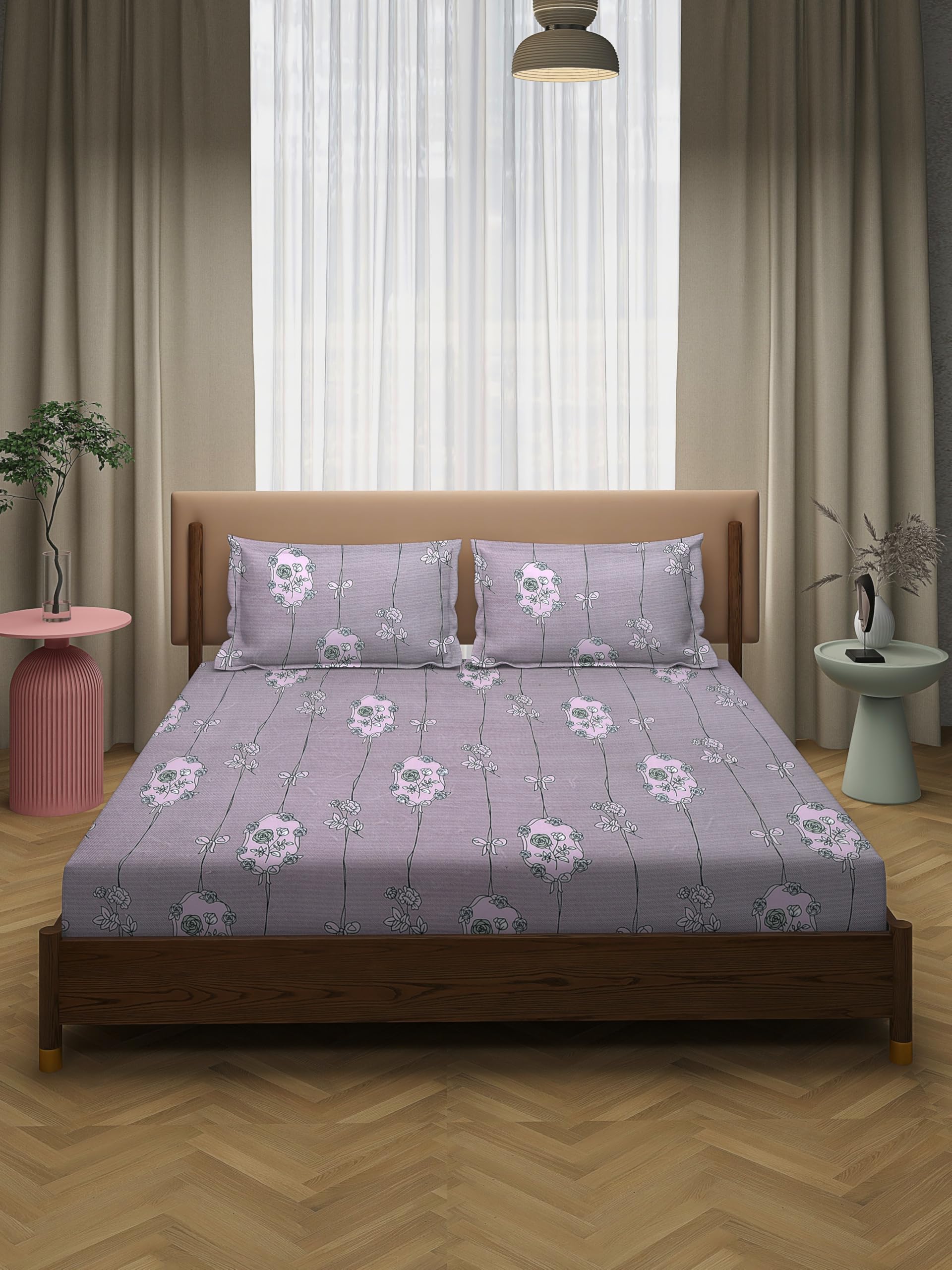 XXL Microfiber Soft Cotton Super King Size Bedsheet for Double Bed, King Size 108 Inches X 108 Inches, 9 Feet, 275 X 275 cm with 2 Large Size Pillow Covers Without Joint - Light Grey and White