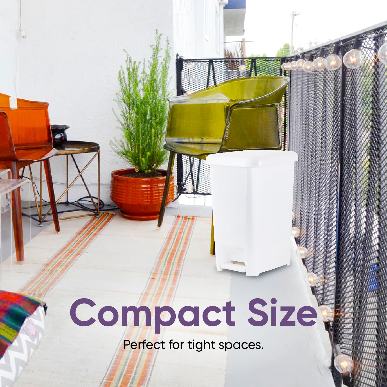 Superio 6.5 Gal Slim Step On Pedal Plastic Trash Can, Waste Bin for Under Desk, Office, Bedroom, Bathroom- 26 Qt, White 2 Pack