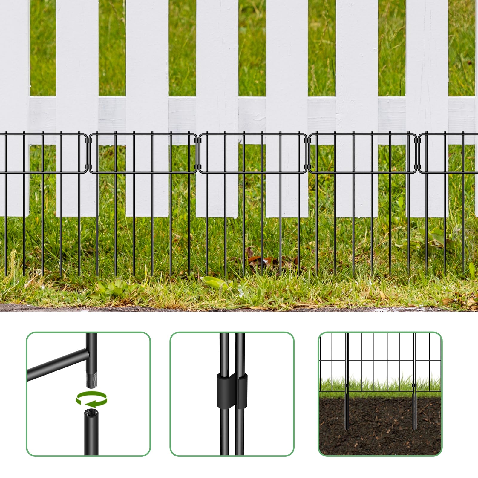LIANTRAL Ogrodzenie ogrodowe, bariera dla zwierząt, nierdzewne metalowe panele ogrodzeniowe, ogrodzenie bez kopania, patio, ogrodzenie dla zwierząt, dla psa, królika, podwórka, patio, dekoracja