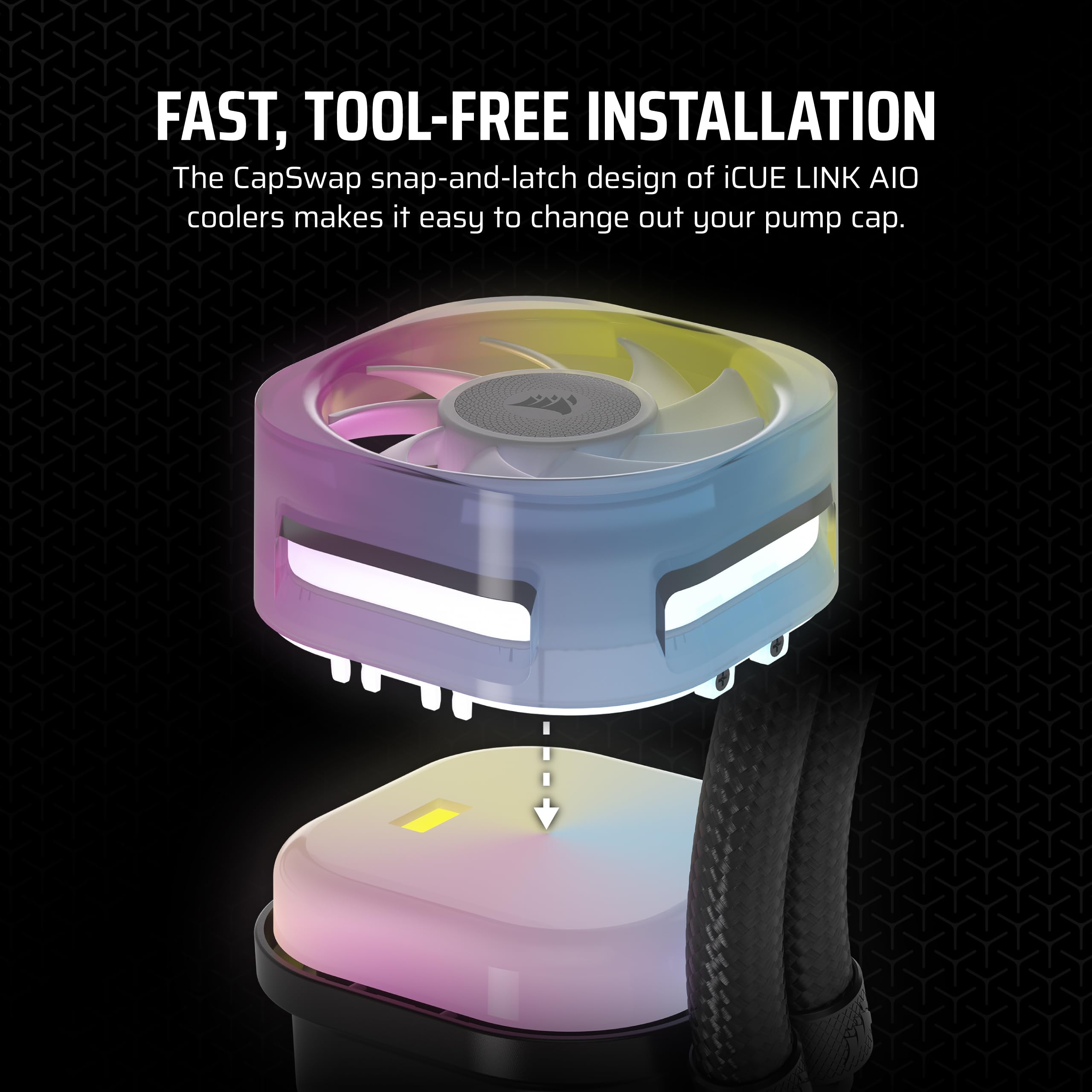 CORSAIR iCUE Link AIO VRM Fan Module - Refrigeración adicional de la placa base para overclocking - Fácil instalación CapSwap - Ventilador de 70 mm - Rodamiento magnético abovedado - Negro