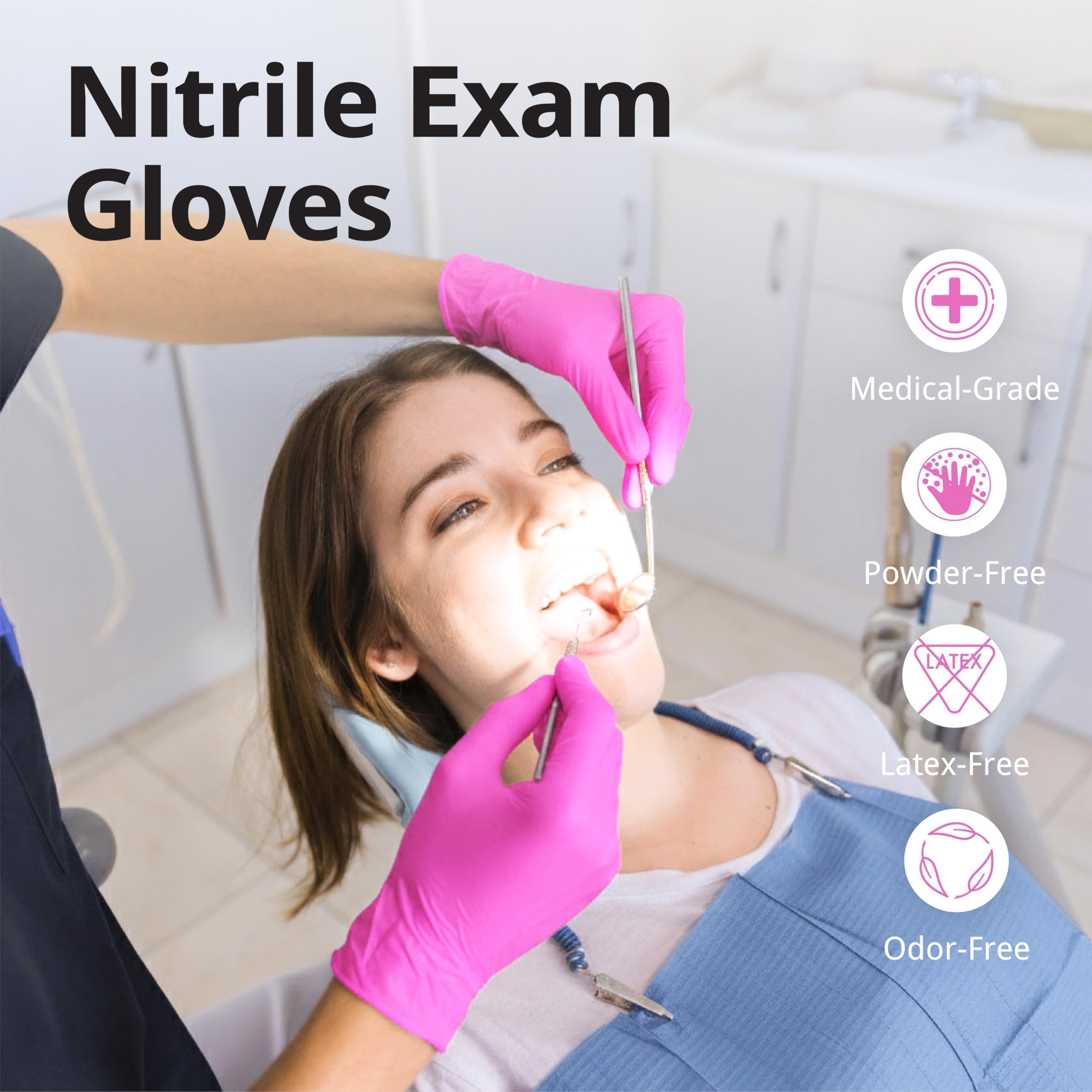 SwiftGrip Guantes de nitrilo sin polvo, XS, caja de 1000 (10 cajas) – 3 mil, desechables, sin látex, para cocina, limpieza, esteticistas, peluquero – rosa/fucsia