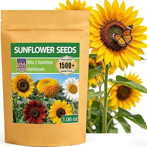 LUOJIBIE Sunflower Seeds 5 Varieties Mixed, 1500+ Sunflower Seeds for Planting 2026, High Germination Non-GMO, Wildflower Seeds for Planting Indoor Outdoor, Open Pollinated